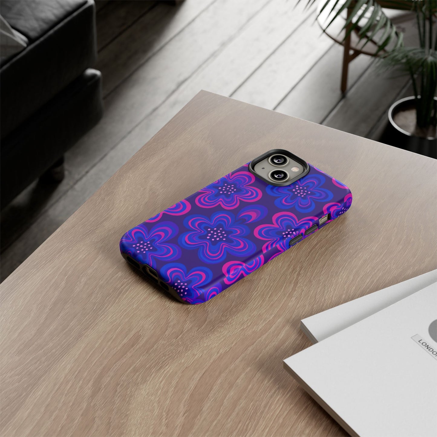 Retro Swirl Flower Tough Phone Case - Groovy Psychedelic Floral Pattern, Funky Vintage Aesthetic, Compatible with iPhone, Galaxy, and Google