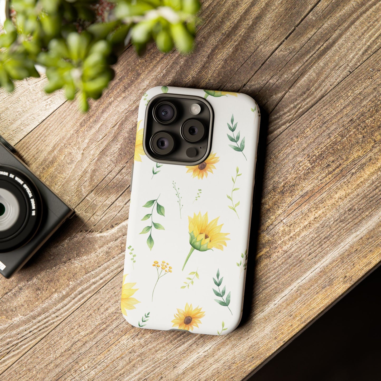 Sunflower Floral Tough Phone Case - Watercolor Botanical Print, Bright Nature Aesthetic, Compatible with iPhone, Galaxy, and Google Phones