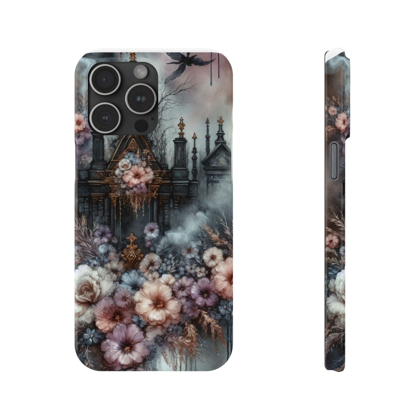 Gothic Floral Slim Phone Case, Dark Fantasy Phone Cover, Unique Flower Design, Phone Accessory for Halloween, Gift for Her