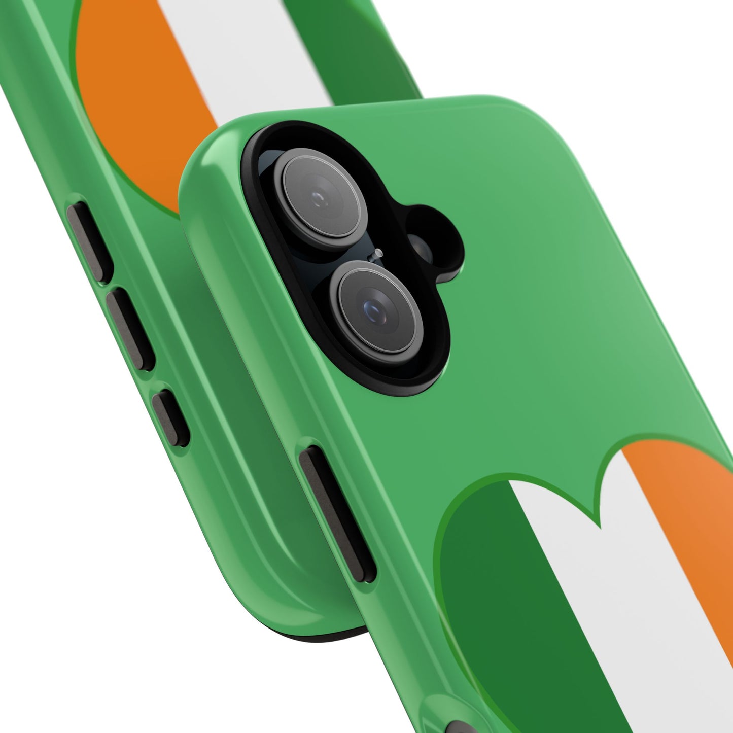 Tough Case Ireland Heart Flag Design Phone Cover Compatible with iPhone 17, 16, 15, 14, 13, Galaxy, Google, Green White Orange Irish Art