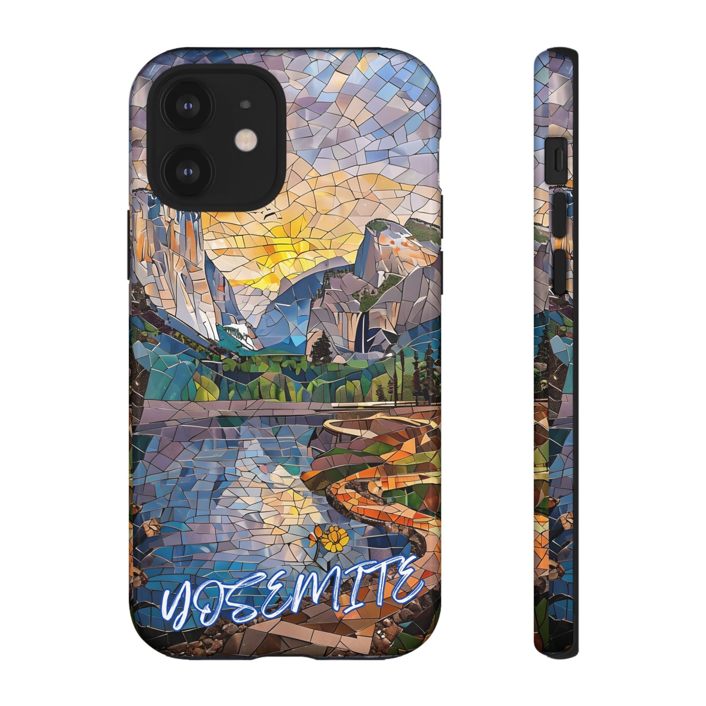 Yosemite Mosaic Tough Phone Case - Mountain Nature Art, Scenic Forest Aesthetic, Compatible with iPhone, Galaxy, and Google Phones