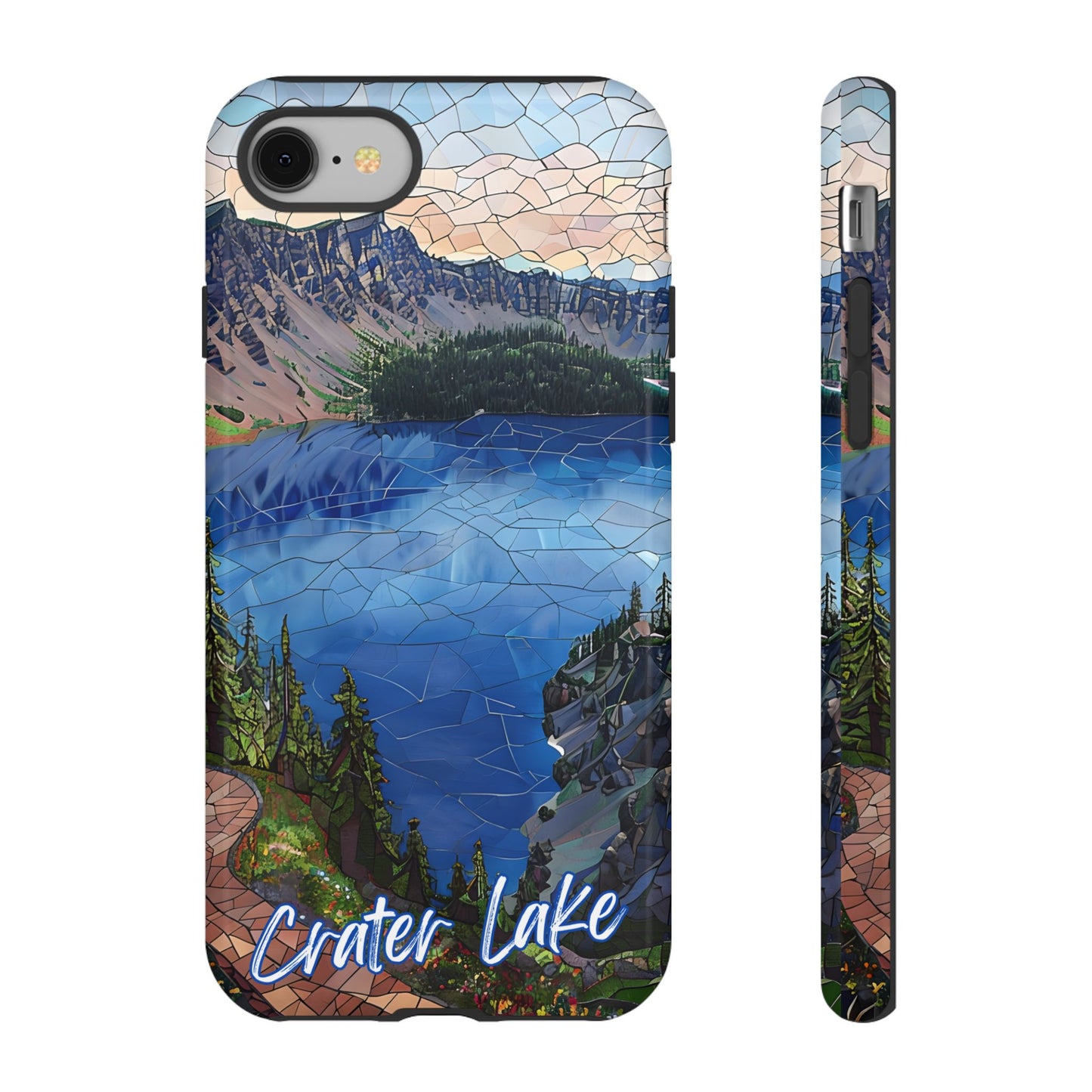Crater Lake  National Park Oregon  Phone Case, Mosaic Phone Case, Mountain Nature Art, National Park Gift, Scenic Forest Phone Cover