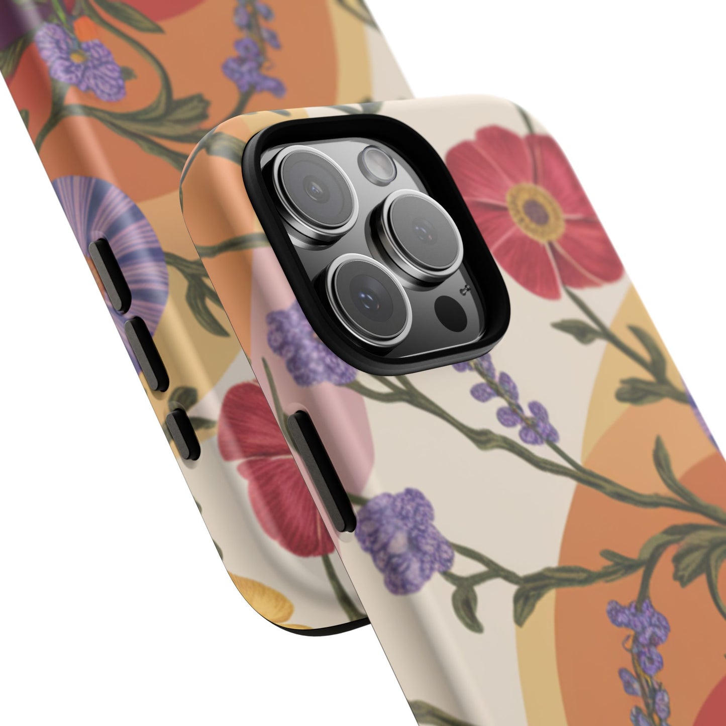 Retro Floral Rainbow Design Tough Phone Case - Compatible with iPhone 16, 15, 14, 13, 12, 11, X, Xr, Xs Pro Max Plus X Samsung Google Pixel