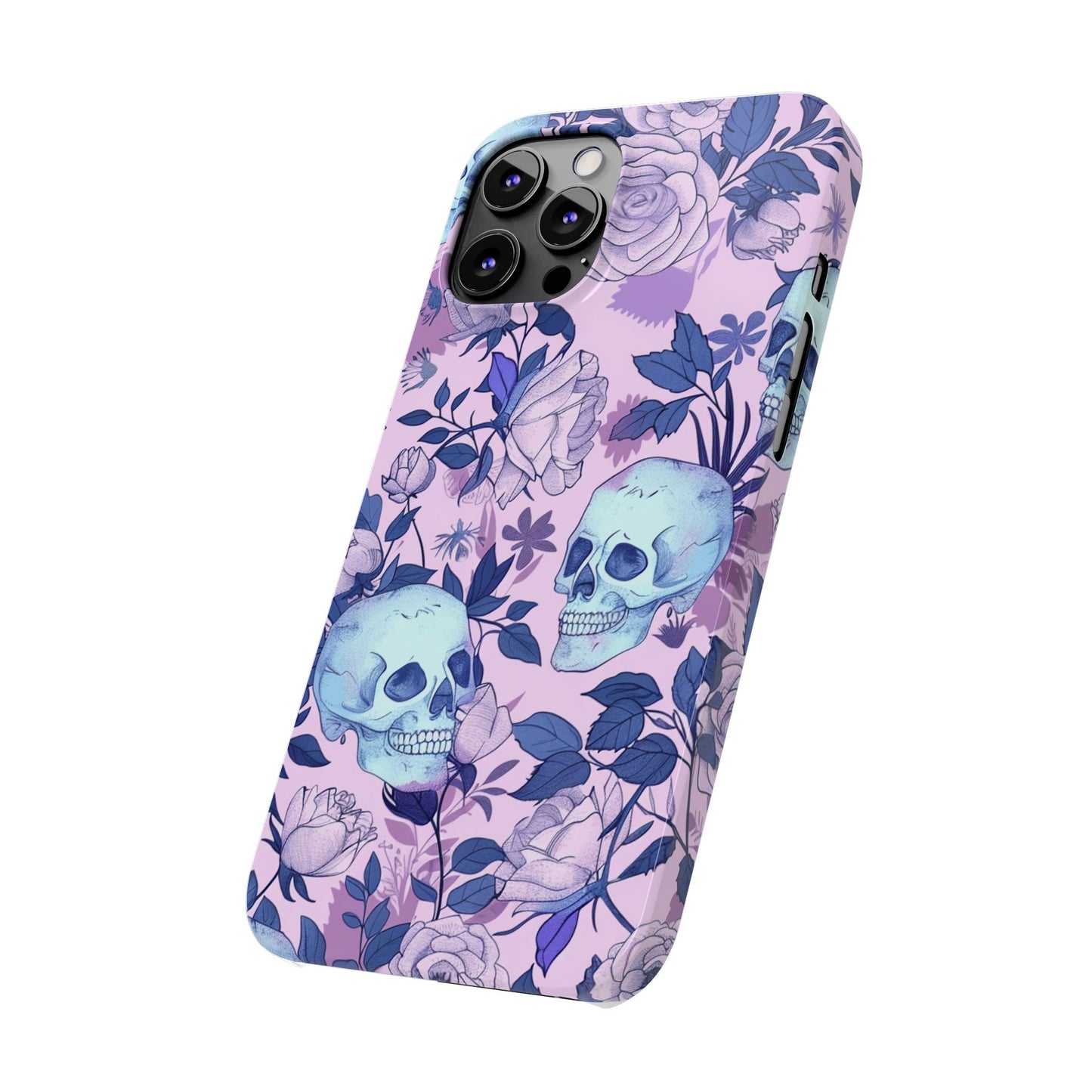 Floral Skull Slim Phone Case - Aesthetic, Trendy, Gift for Goth Lovers, Unique Phone Accessories, Floral Print, Halloween Decor
