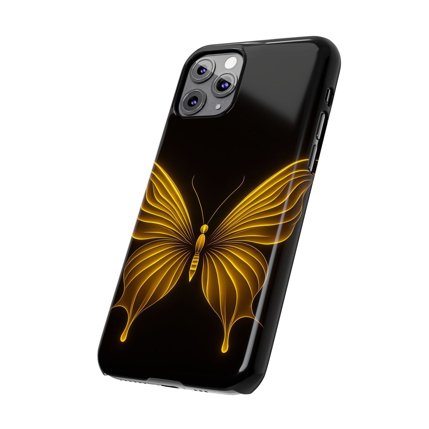 Golden Butterfly Phone Case, Elegant Insect Art, Black Aesthetic Slim Phone Case Compatible with iPhone, Galaxy, Google