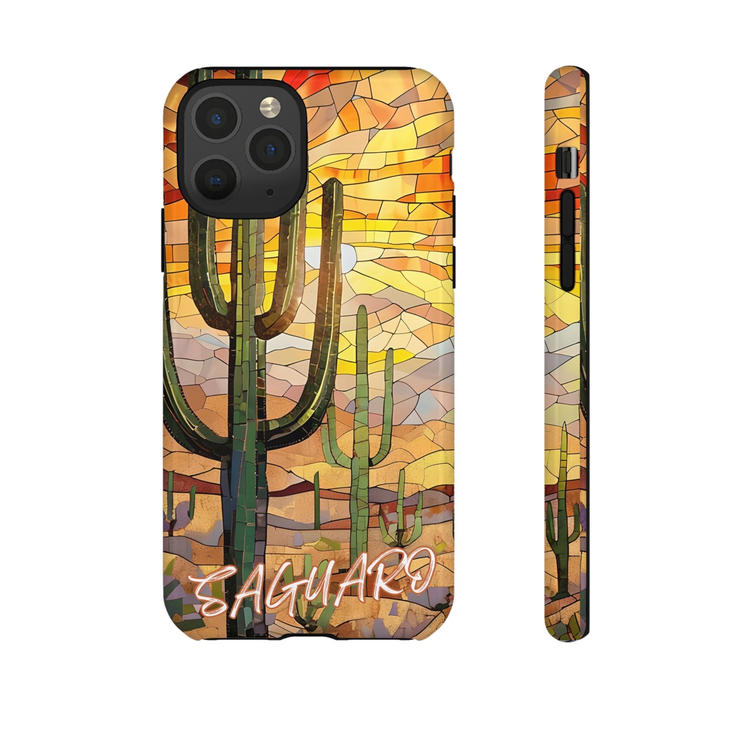 Saguaro Mosaic Tough Phone Case - Vibrant Desert Cactus Art, Southwest Nature Aesthetic, Compatible with iPhone, Galaxy, and Google Phones