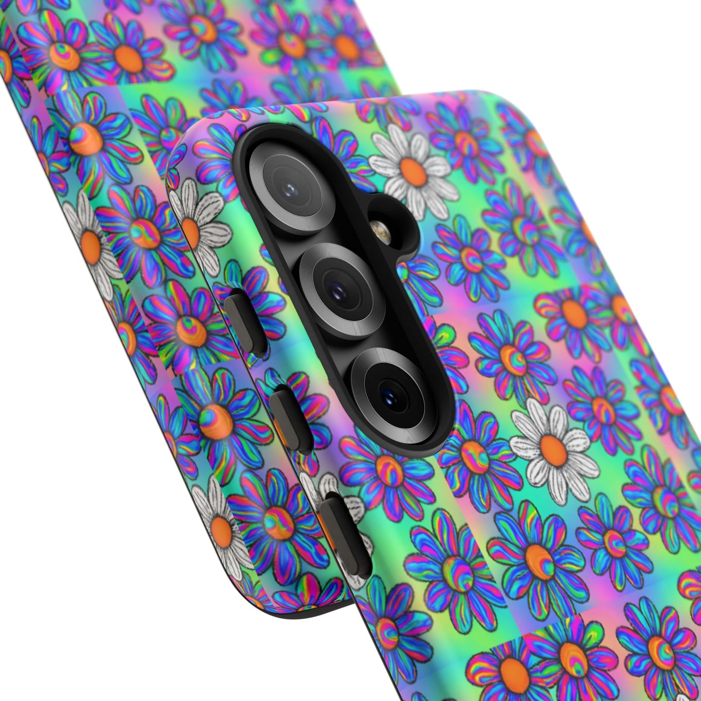 Trippy Daisy Tough Phone Case - Psychedelic Floral Aesthetic, Colorful Groovy Design, Compatible with iPhone, Galaxy, and Google Phones
