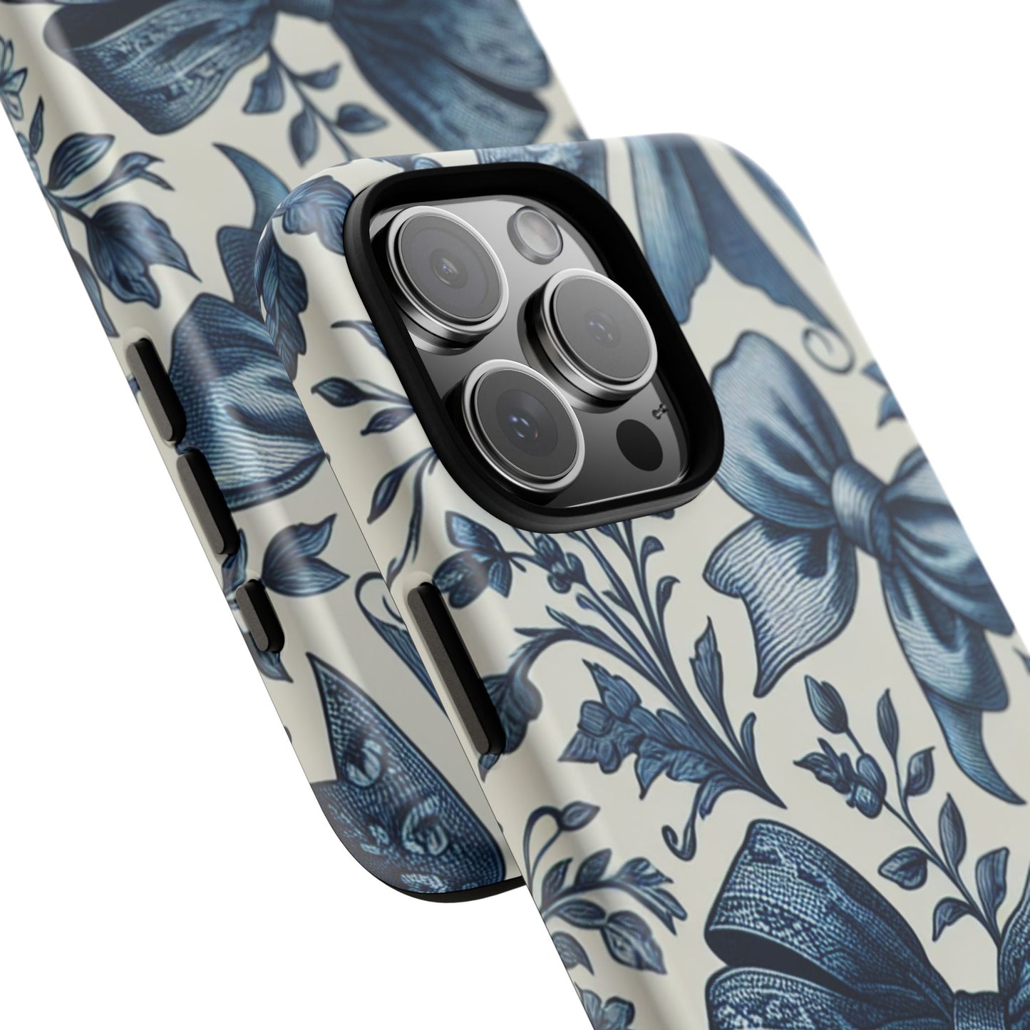 Coquette Vintage Bow Phone Case compatible with iPhone 16 pro max plus 15 14 13 12 11 10 9 8 X Samsung, Pixel Cute Blue Ribbon Floral Design