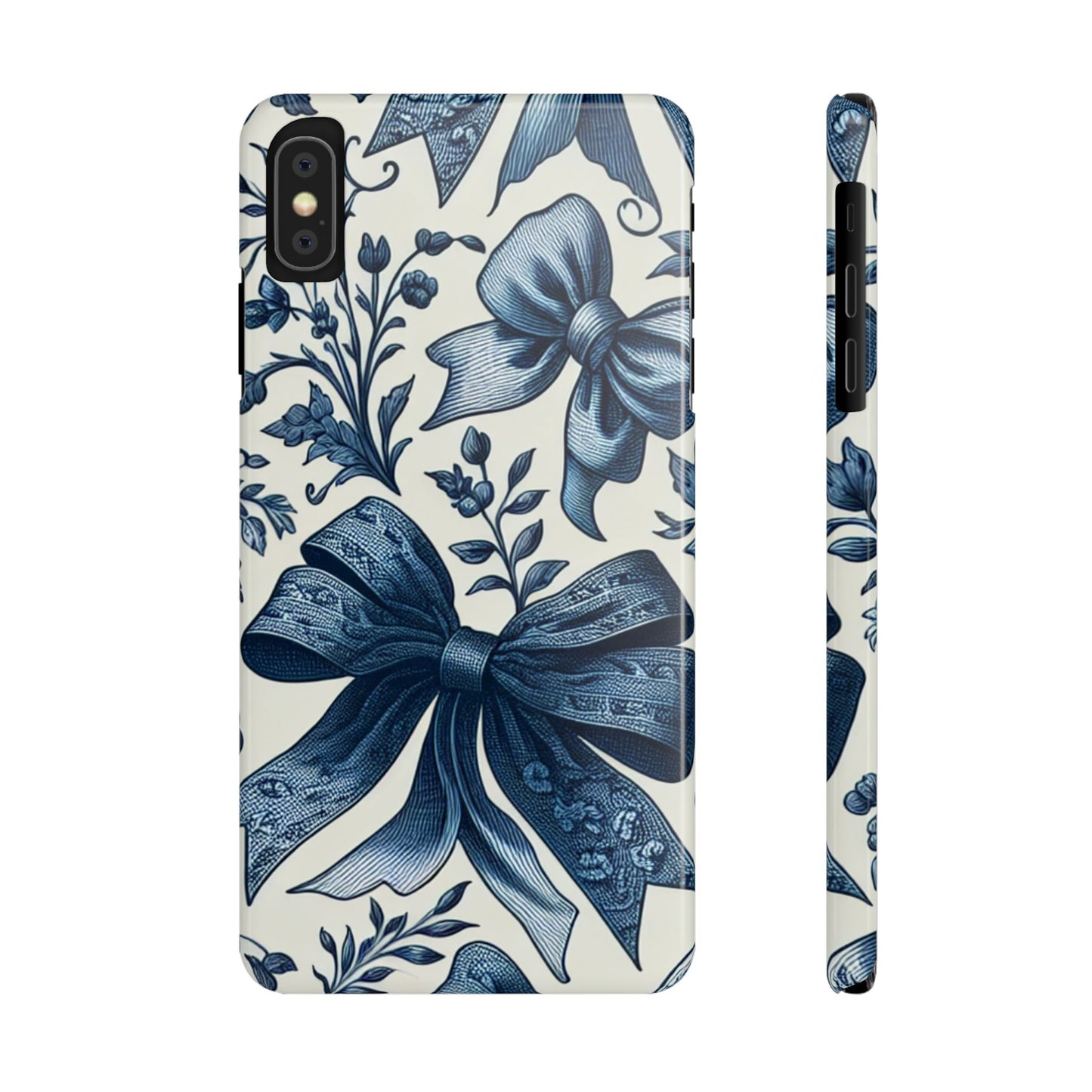 Elegant Floral Bow Slim Phone Case, Blue Flower Phone Cover, Gift for Her, Stylish Tech Accessory, Wedding Gift, Floral Design