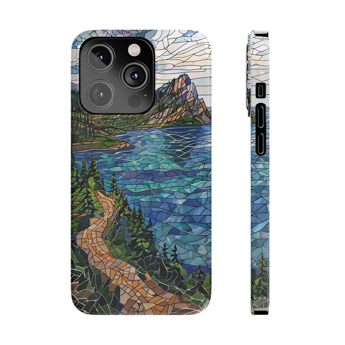Isle Royale Mosaic Slim Phone Case, Remote Island Wilderness Art, Great Lakes Nature Aesthetic, Eco-Friendly Phone Accessory