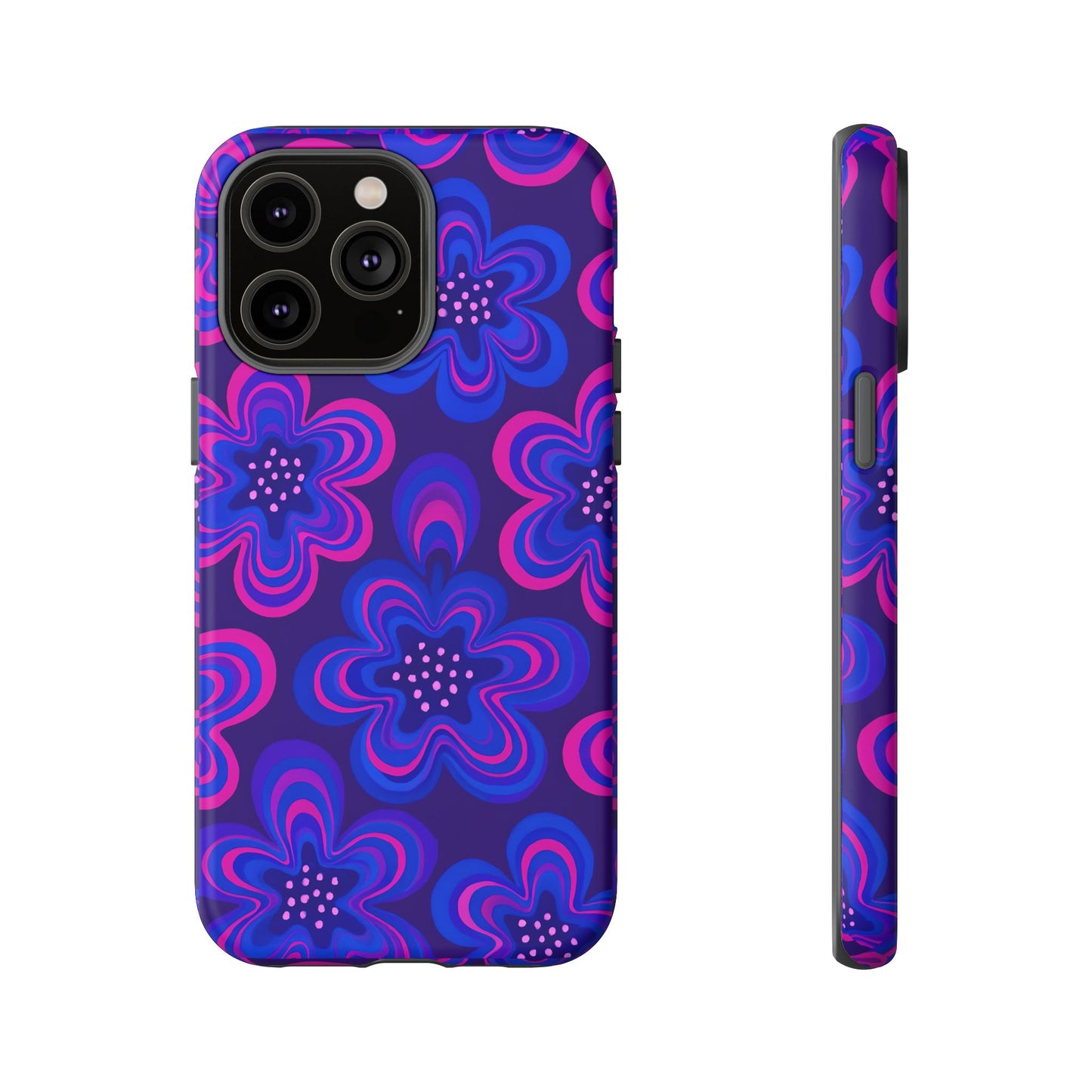 Retro Swirl Flower Tough Phone Case - Groovy Psychedelic Floral Pattern, Funky Vintage Aesthetic, Compatible with iPhone, Galaxy, and Google