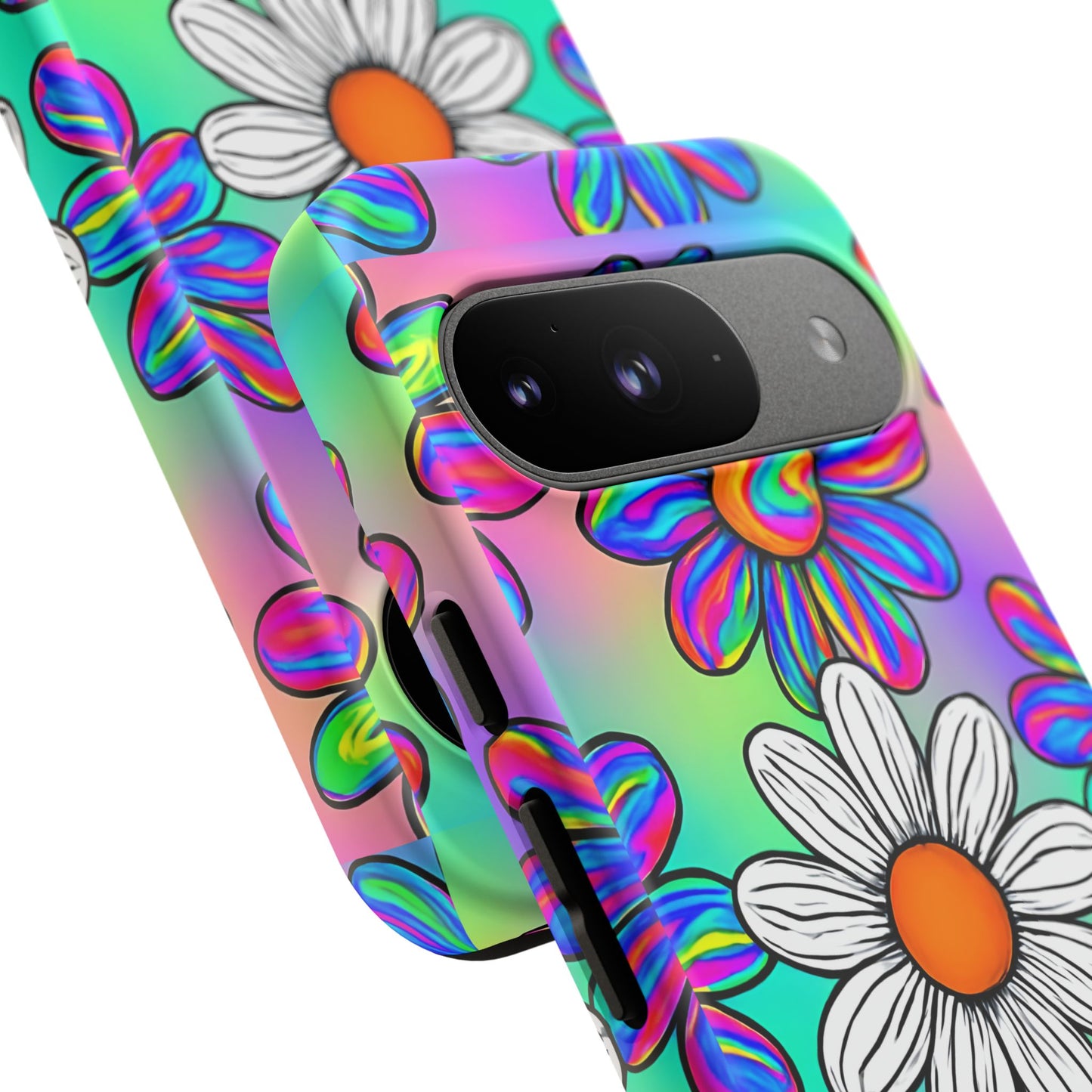 Trippy Daisy Tough Phone Case - Psychedelic Floral Design, Colorful Retro Aesthetic, Compatible with iPhone, Galaxy, and Google Phones