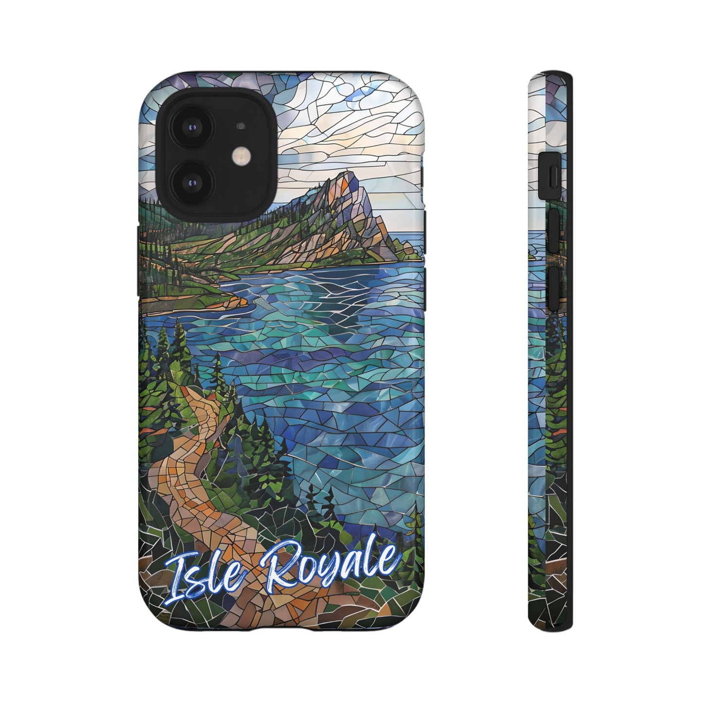 Isle Royale Mosaic Tough Phone Case, Remote Island Wilderness Art, Great Lakes Nature Aesthetic, Compatible with iPhone, Galaxy, and Pixels