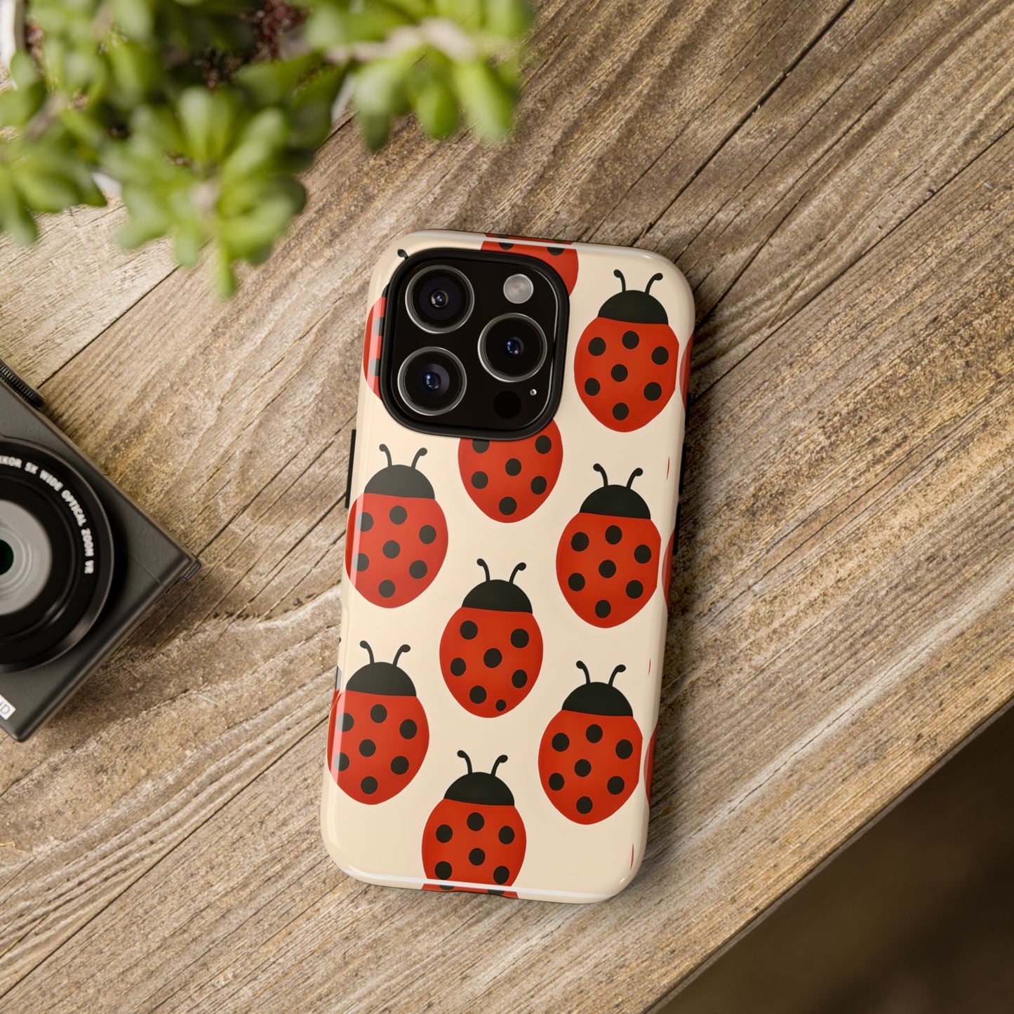 Cute Ladybug Tough Phone Case - Red and Black Insect Pattern, Nature-Inspired Design, Compatible with iPhone, Galaxy, and Google Phones