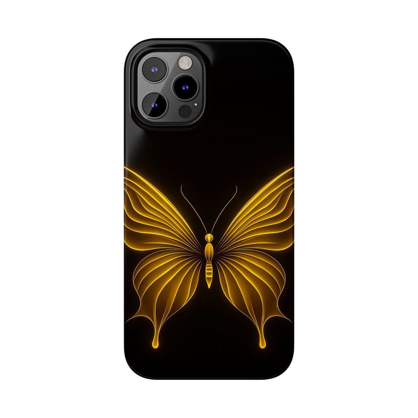 Golden Butterfly Phone Case, Elegant Insect Art, Black Aesthetic Slim Phone Case Compatible with iPhone, Galaxy, Google