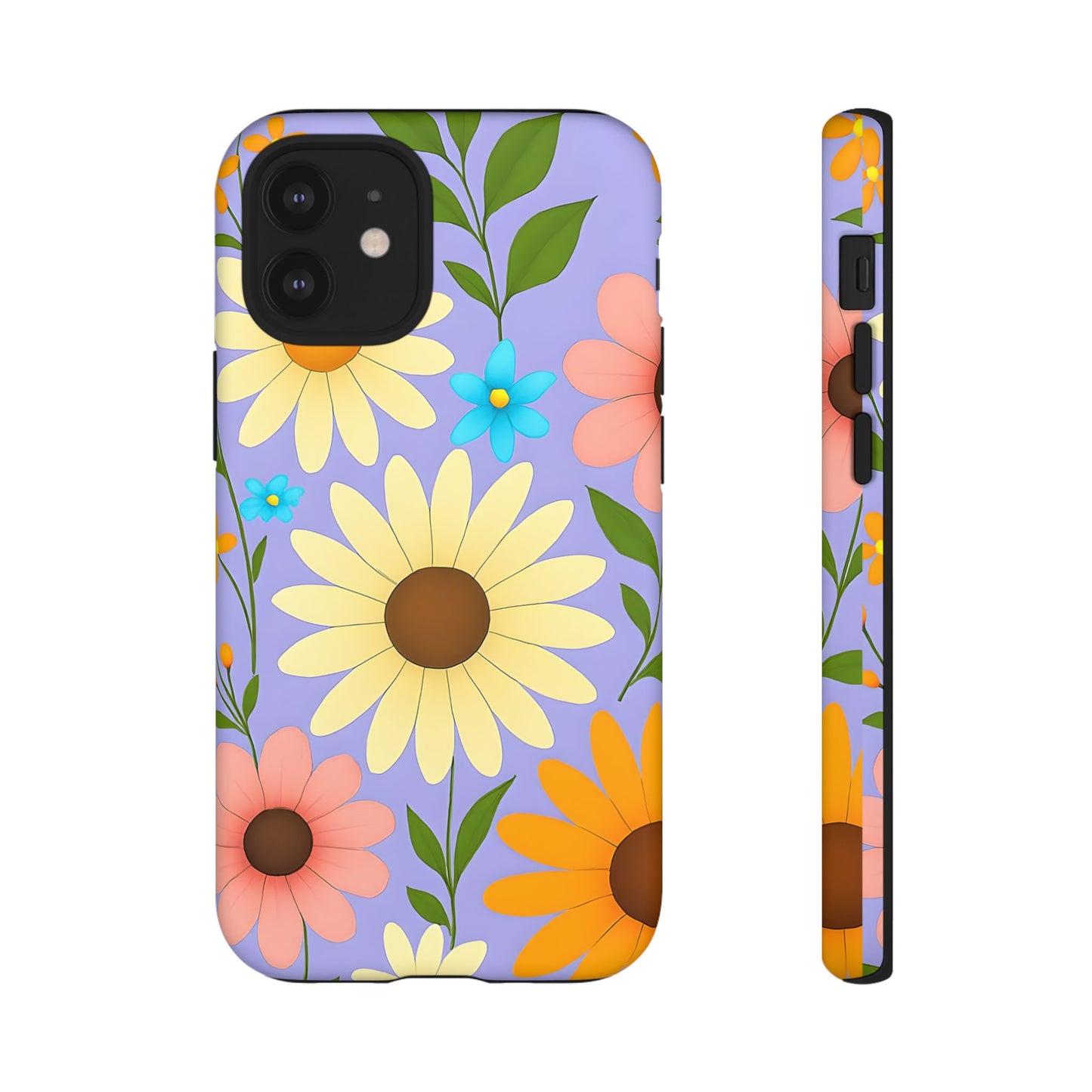 Minimal Daisy Flower Tough Phone Case - Retro Coquette Floral Print, Cute Soft Aesthetic, Compatible with iPhone, Galaxy, and Google Phones