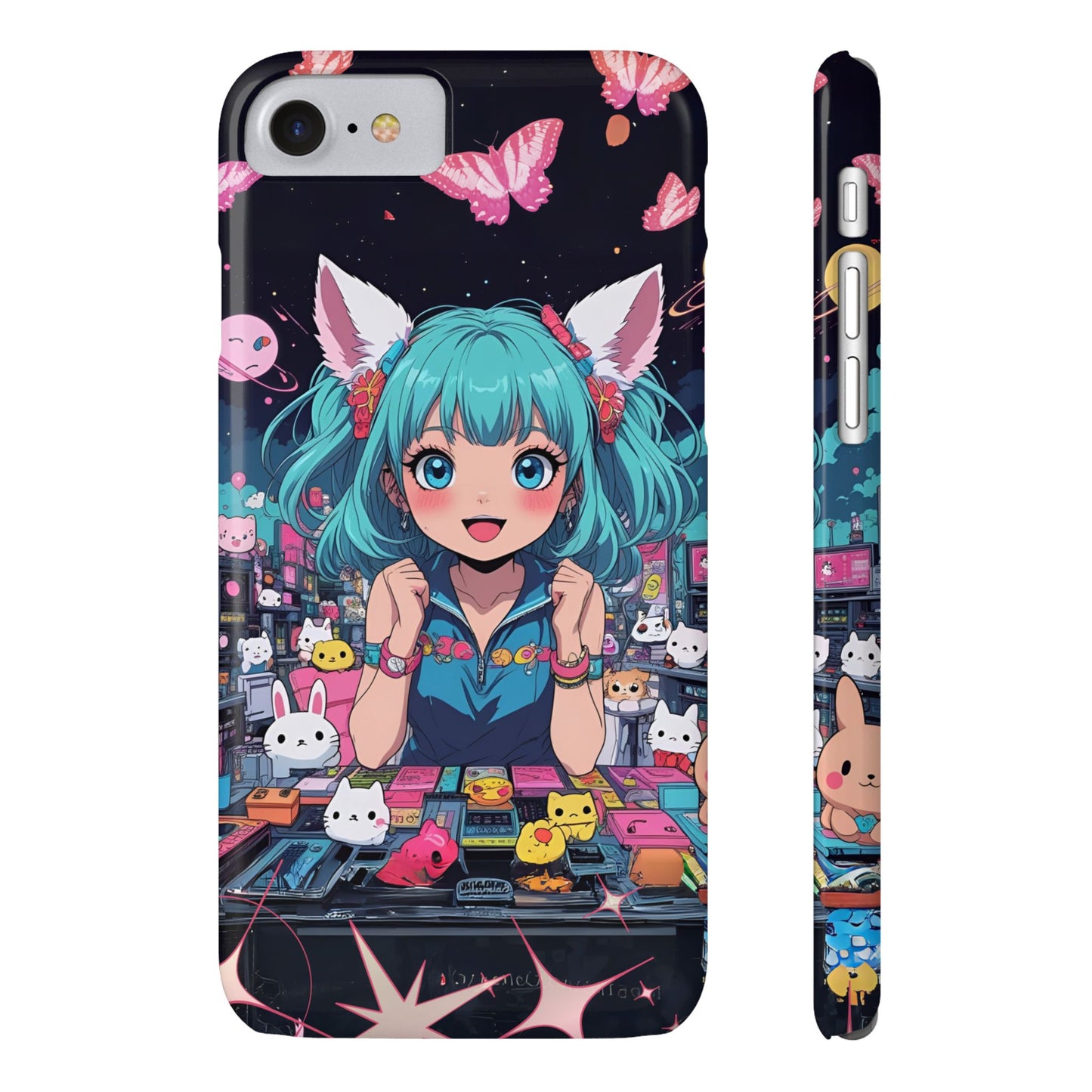 Y2K Anime Girl Slim Phone Case, Kawaii Vaporwave Style, Cute Maximalist Aesthetic, Anime Design, Slim Protection, Aesthetic Accessory