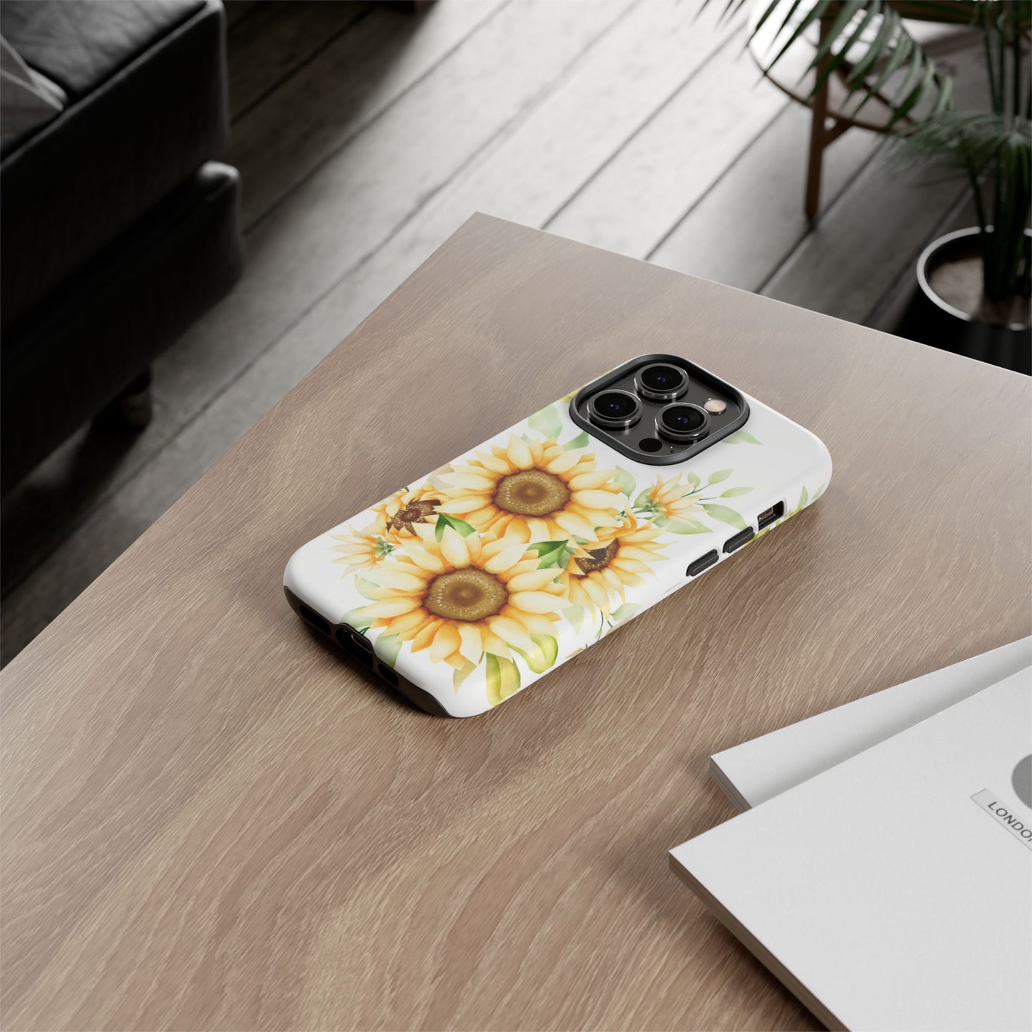 Sunflower Floral Tough Phone Case - Watercolor Botanical Art, Bright Nature Aesthetic, Compatible with iPhone, Galaxy, and Google Phones