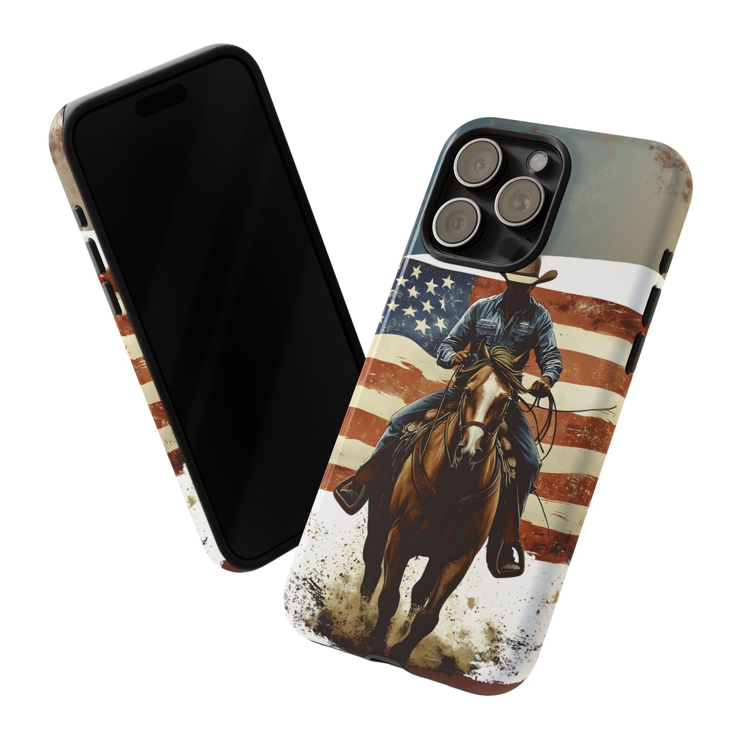 Proud  USA Cowboy Tough Case, Patriotic USA Flag Western Cover, compatible with iPhone 17, 16, 15, 14, 13, Galaxy, Google