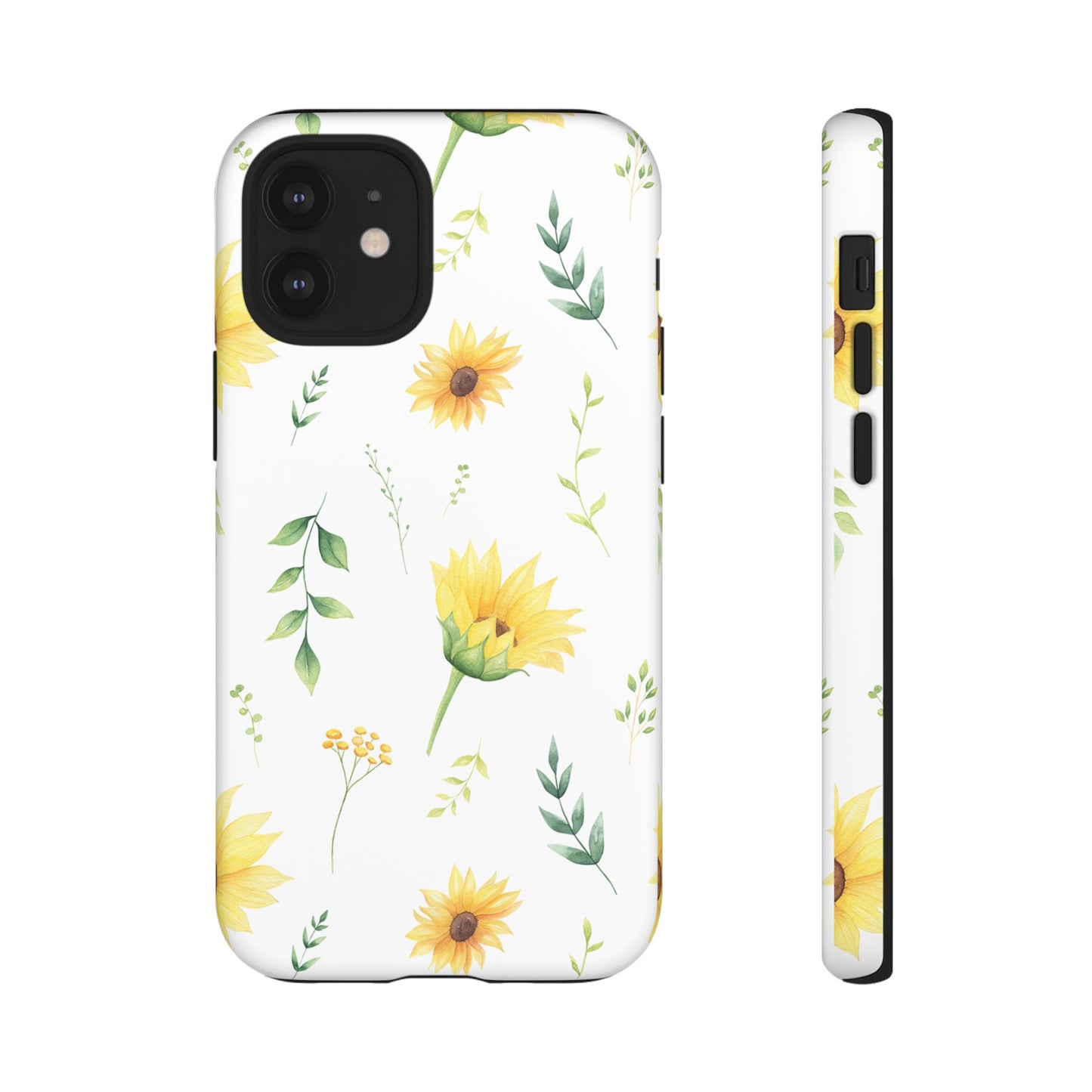Sunflower Floral Tough Phone Case - Watercolor Botanical Print, Bright Nature Aesthetic, Compatible with iPhone, Galaxy, and Google Phones