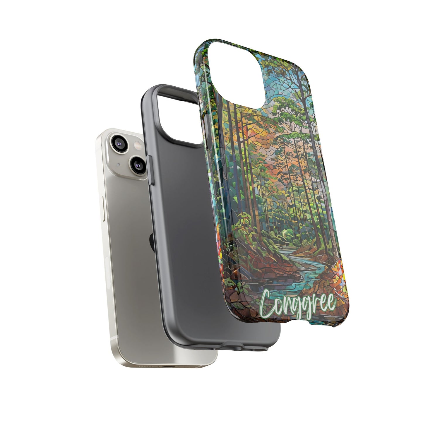 Congaree Mosaic Tough Phone Case - Lush Swamp Forest Art, Southeast Nature Aesthetic, Compatible with iPhone, Galaxy, and Google Phones