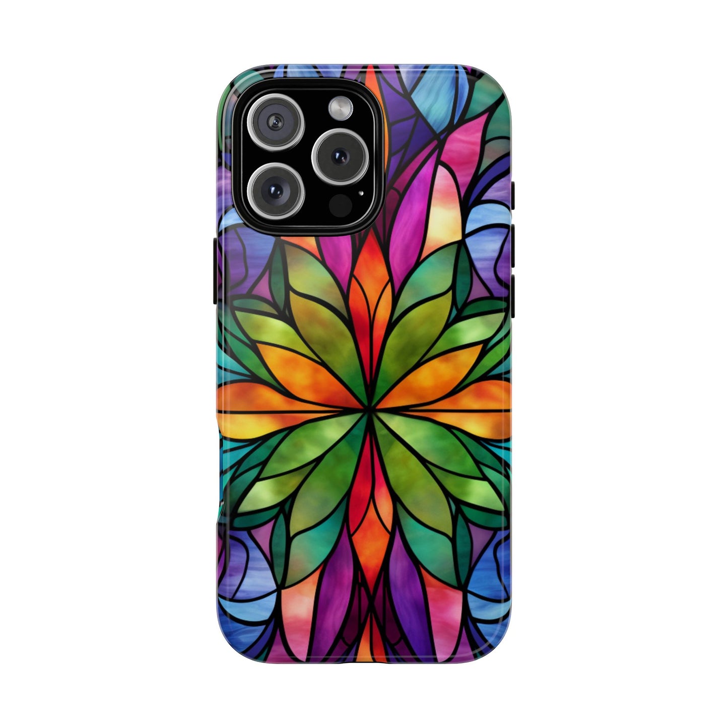 Stained Glass Floral Tough Case for iPhone 16 Pro Max Plus 15 14 13 12 11 10 9 8 X Samsung, Galaxy Pixel - Artistic Phone Cover Gift for Her