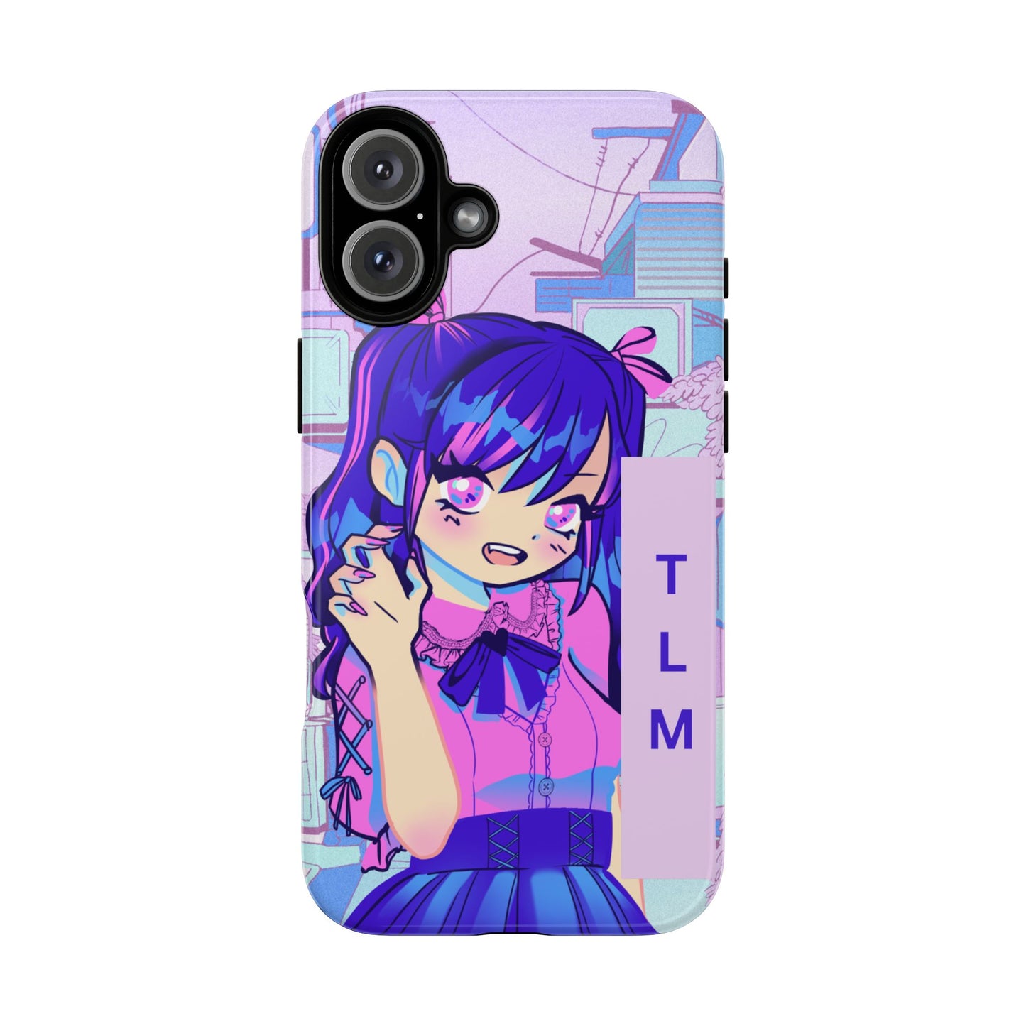 Personalized Initials, Anime Girl Phone Case,  Soft Pastel Kawaii Aesthetic Design, Cute Anime Aesthetic Phone Cover with Custom Initials