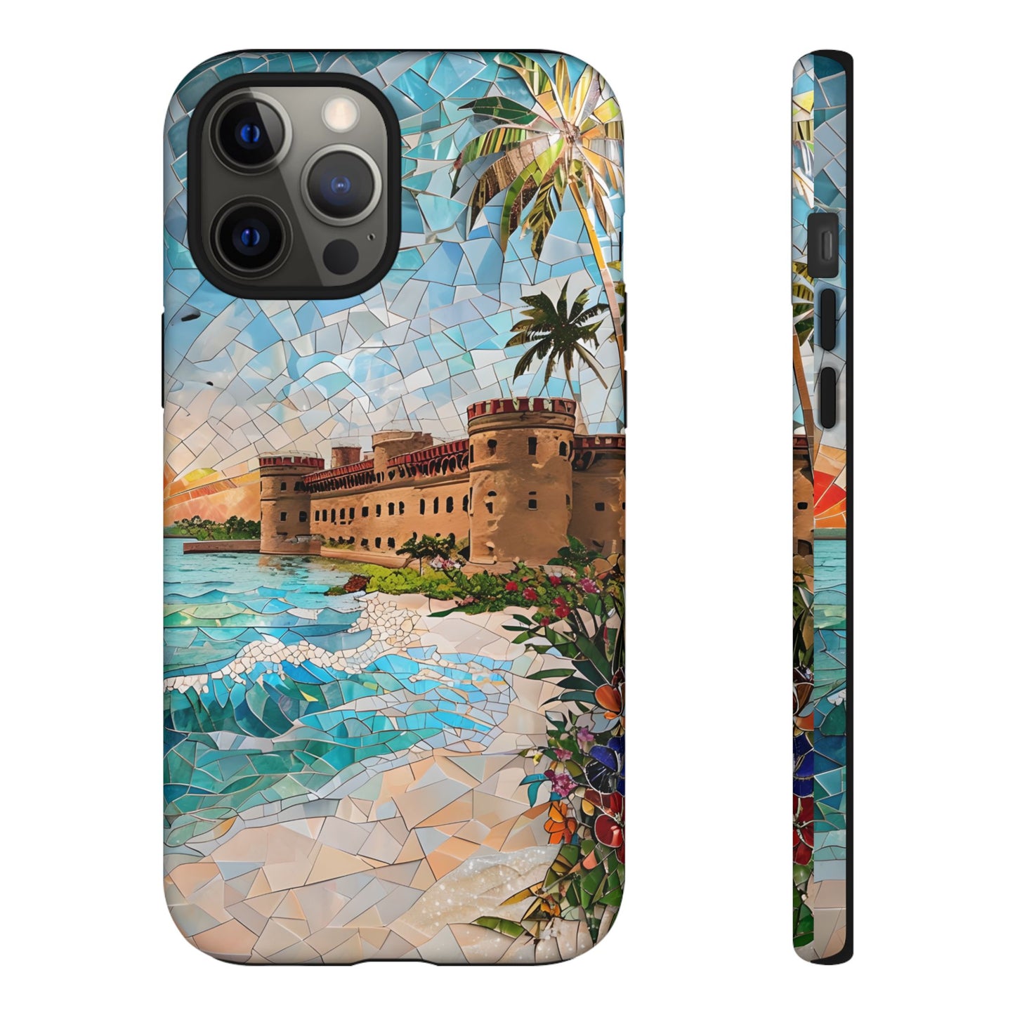 Dry Tortugas Mosaic Tough Phone Case - Tropical Island Art, Coastal Nature Aesthetic, Compatible with iPhone, Galaxy, and Google Phones