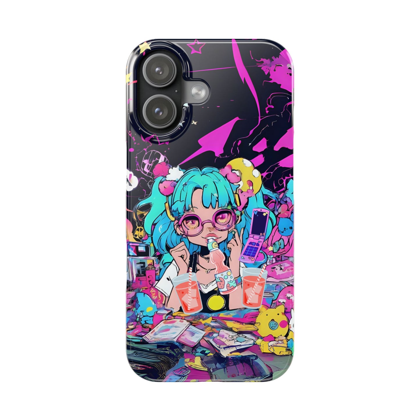 2K Anime Girl Slim Phone Case - Kawaii Vaporwave Style, Cute Maximalist Aesthetic, Cute Phone Covers, Unique Gifts for Teens