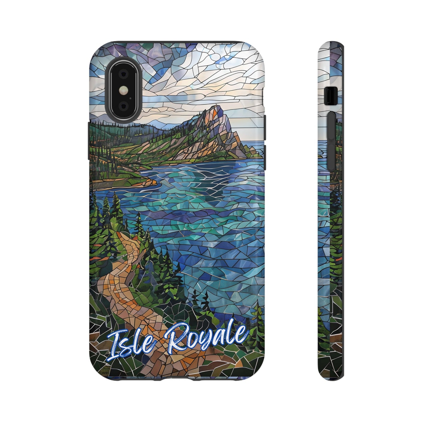 Isle Royale Mosaic Tough Phone Case, Remote Island Wilderness Art, Great Lakes Nature Aesthetic, Compatible with iPhone, Galaxy, and Pixels