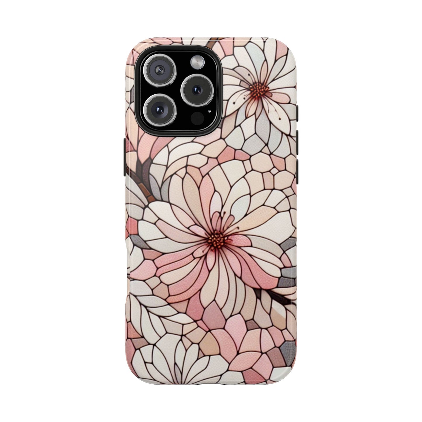 Stained Glass Pastel Floral Mosaic Tough Phone Case, Aesthetic Pastel Design - Durable Cover compatible with iPhone & Samsung Galaxy Models