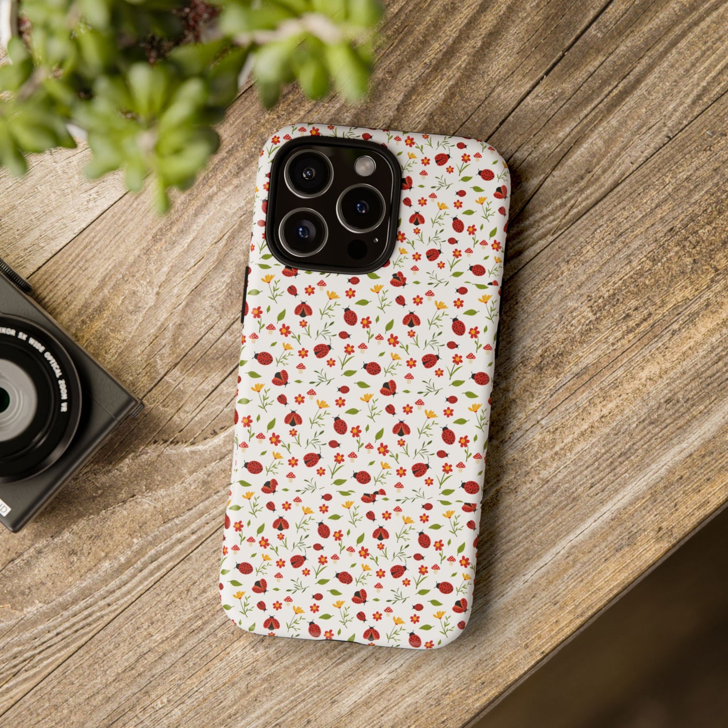 Ladybug Tough Phone Case - Cute Insect Aesthetic, Nature-Inspired Pattern Art, Compatible with iPhone, Galaxy, and Google Phones