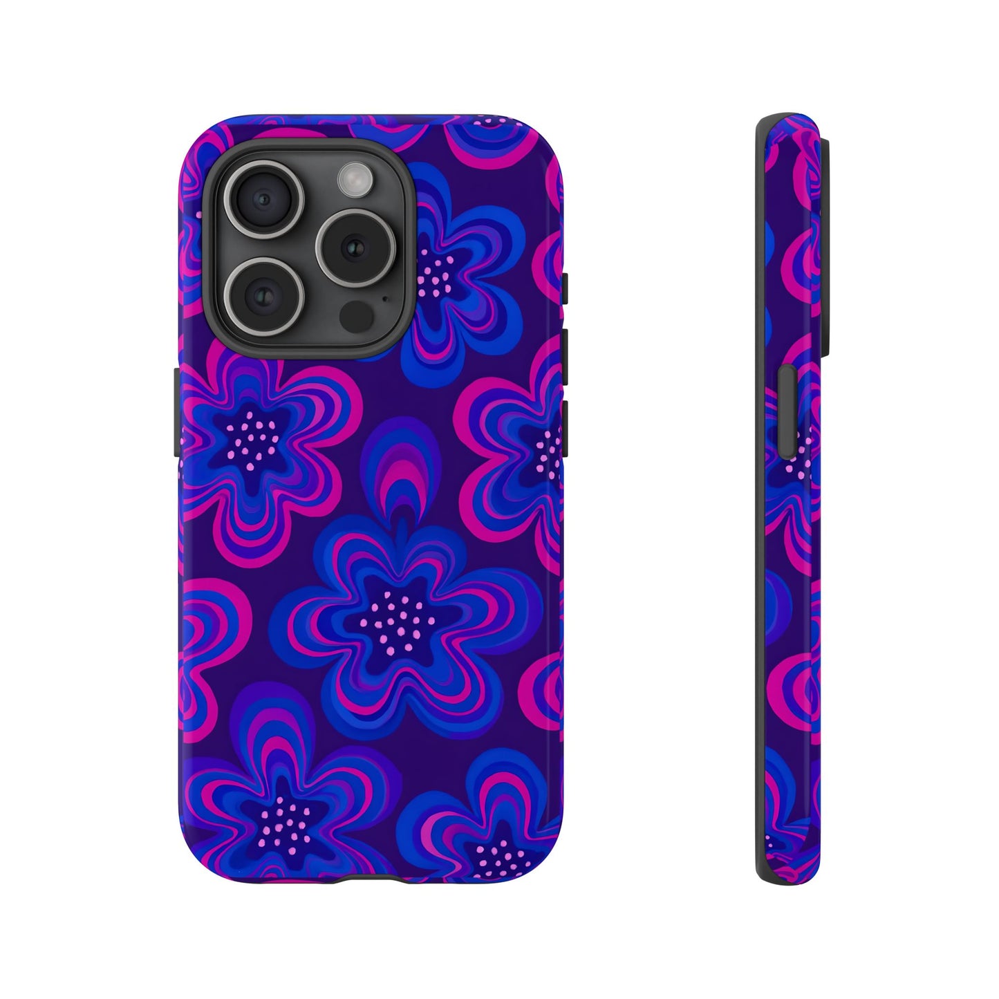 Retro Swirl Flower Tough Phone Case - Groovy Psychedelic Floral Pattern, Funky Vintage Aesthetic, Compatible with iPhone, Galaxy, and Google