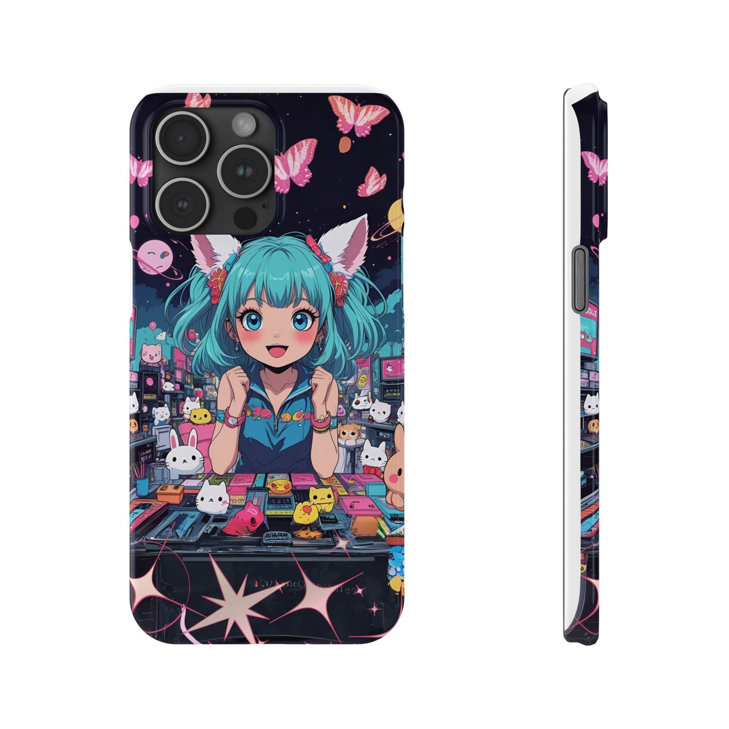 Y2K Anime Girl Slim Phone Case, Kawaii Vaporwave Style, Cute Maximalist Aesthetic, Anime Design, Slim Protection, Aesthetic Accessory