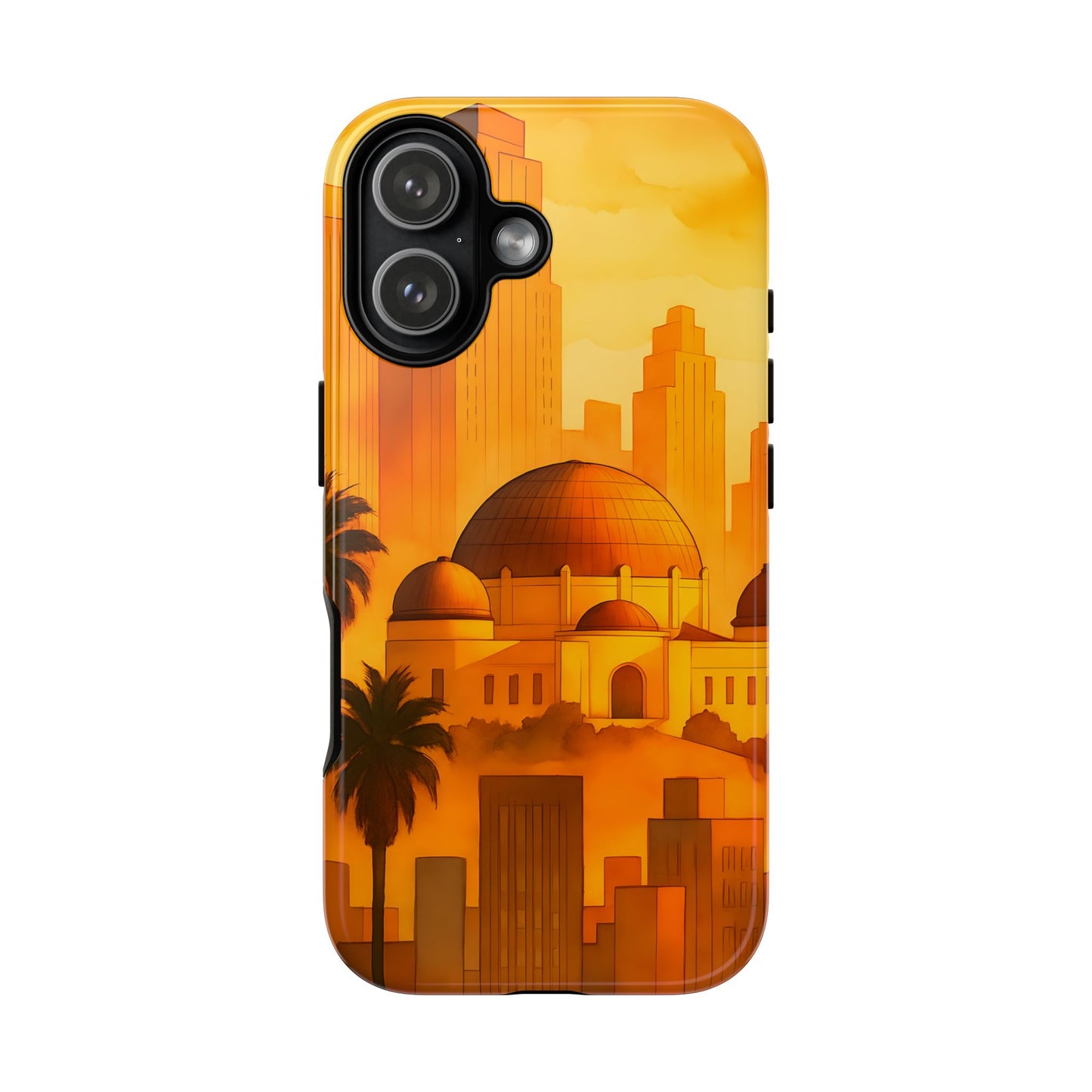 Cityscape Tough Phone Case, Los Angeles Skyline Phone Cover, Watercolor Design Compatible with iPhone, Galaxy & Google