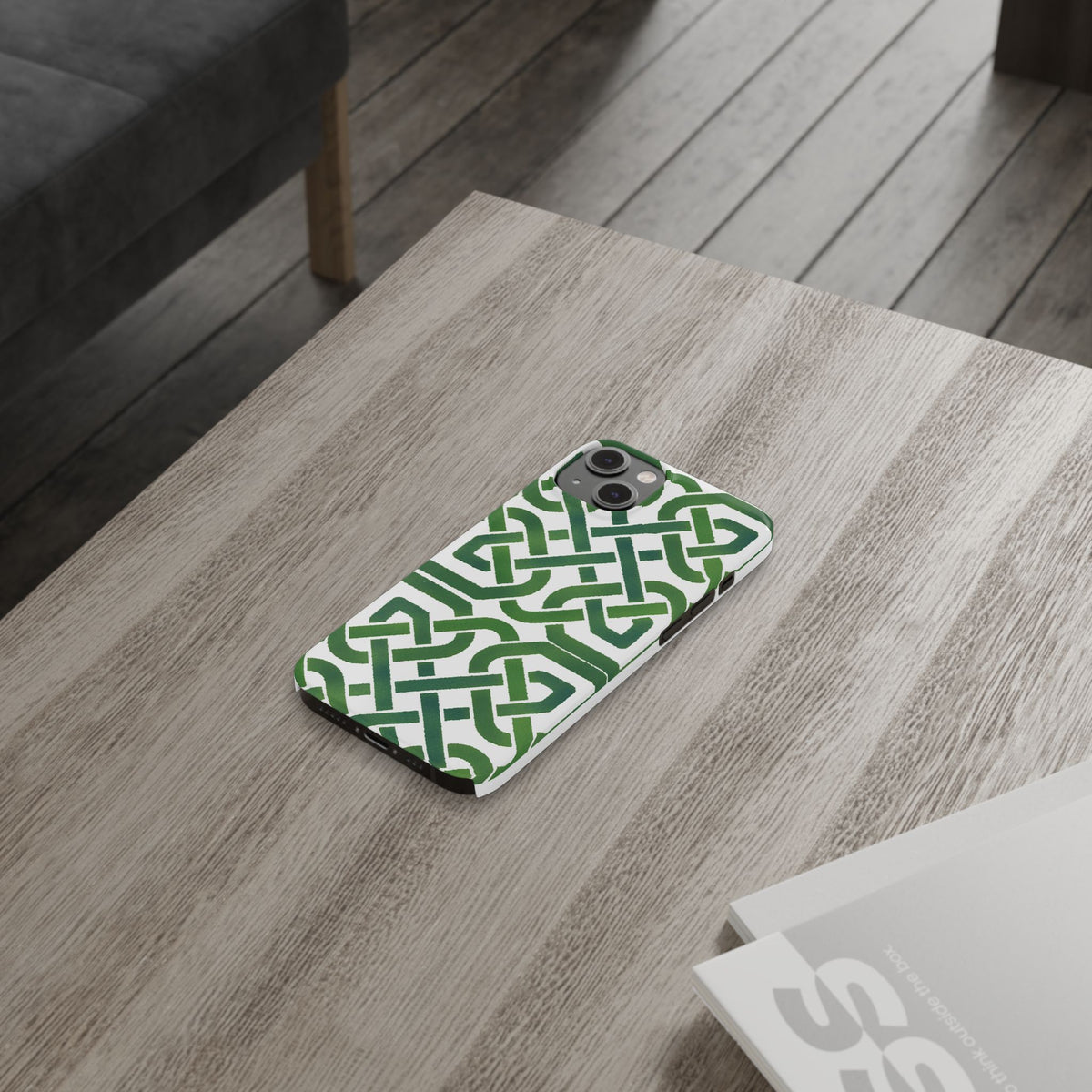 Celtic Knot Slim Phone Case, Irish Pattern Phone Cover, Green Heritage Art Style Compatible with iPhone 17, 16, 15, 14, 13, 12, 11