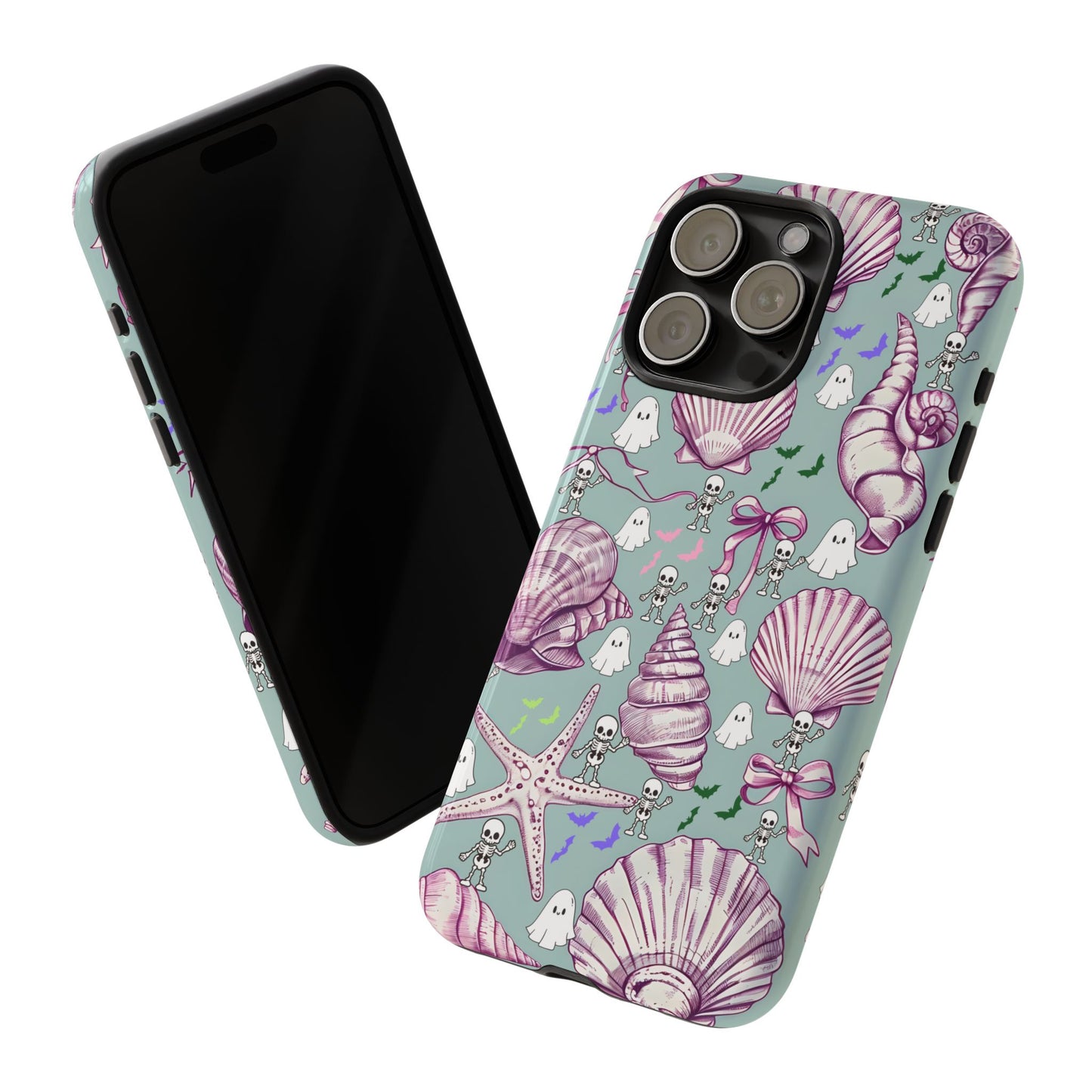 Summerween Aesthetic Phone Case, Cute Ghosts Skeletons and Seashells Spooky Cute Pastel Aesthetic Phone Cover, Cute Halloween Aesthetic Case