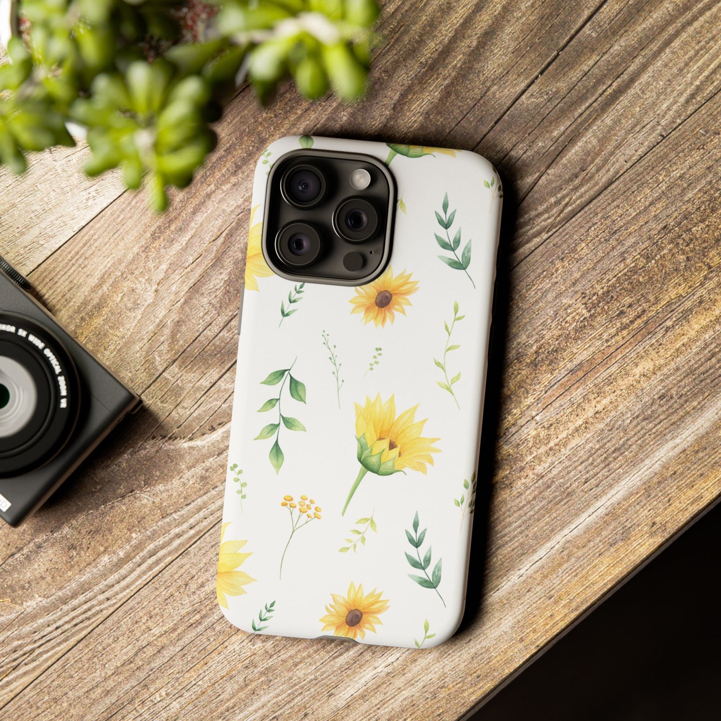 Sunflower Floral Tough Phone Case - Watercolor Botanical Print, Bright Nature Aesthetic, Compatible with iPhone, Galaxy, and Google Phones