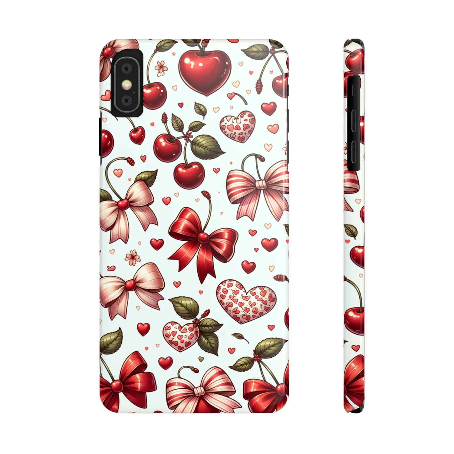 Cute Floral Phone Cases, Cherry Heart Phone Accessories, Valentine Gift, Girly Slim Phone Case, Trendy Mobile Cover