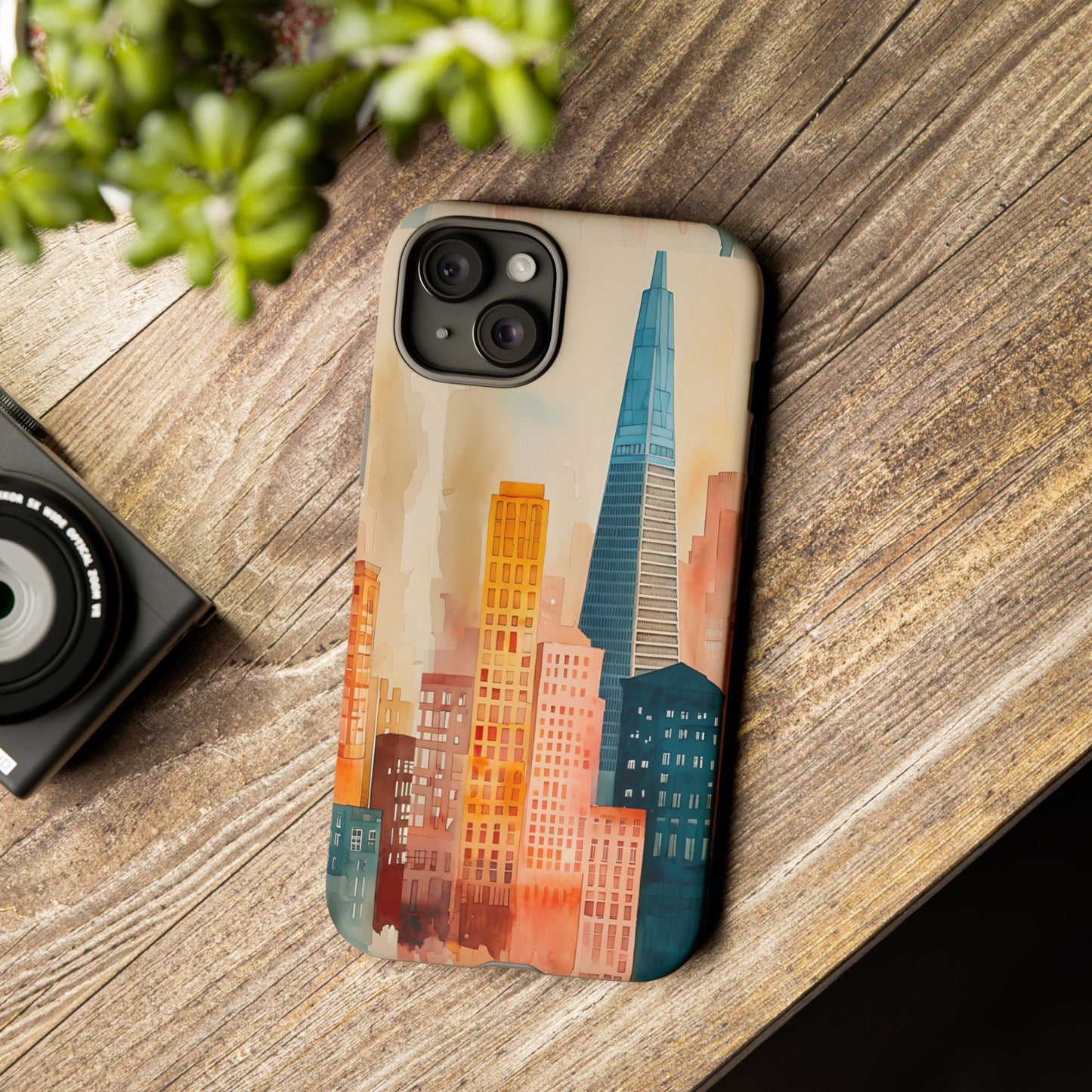 San Francisco Cityscape Tough Phone Case - Tropical Skyline Aesthetic, Sunset Beach Urban Art, Compatible with iPhone, Galaxy, and Google