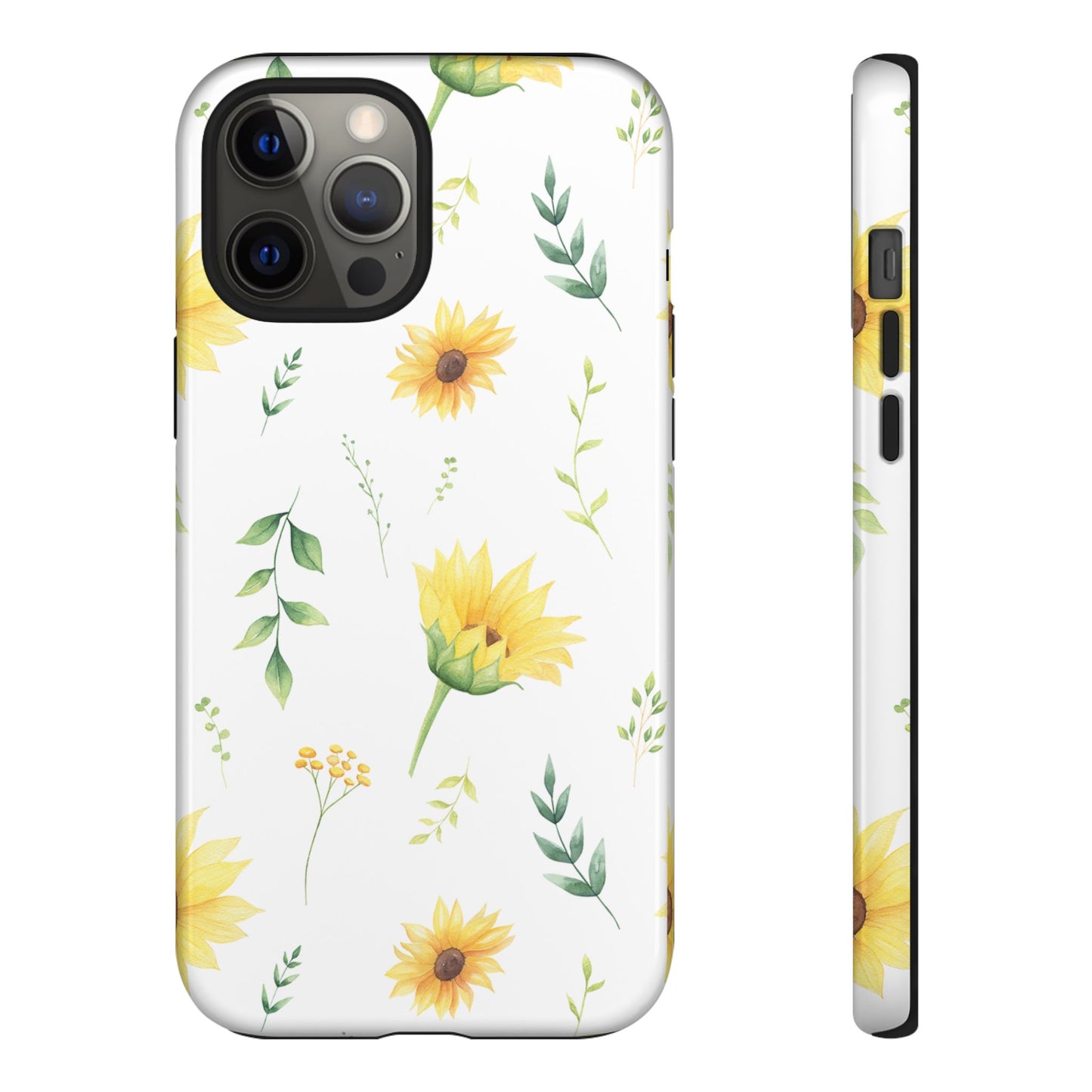 Sunflower Floral Tough Phone Case - Watercolor Botanical Print, Bright Nature Aesthetic, Compatible with iPhone, Galaxy, and Google Phones