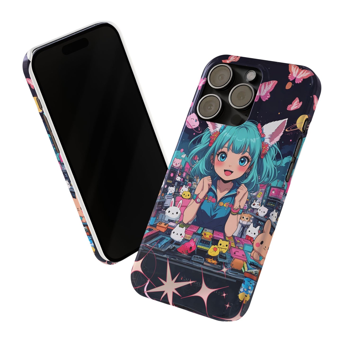 Y2K Anime Girl Slim Phone Case, Kawaii Vaporwave Style, Cute Maximalist Aesthetic, Anime Design, Slim Protection, Aesthetic Accessory