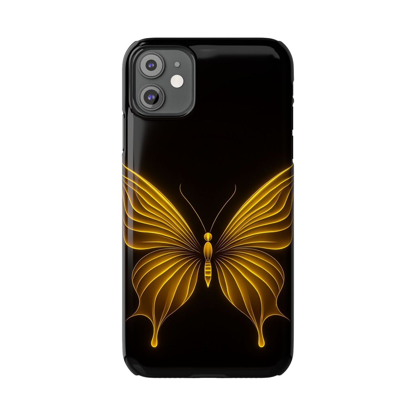Golden Butterfly Phone Case, Elegant Insect Art, Black Aesthetic Slim Phone Case Compatible with iPhone, Galaxy, Google