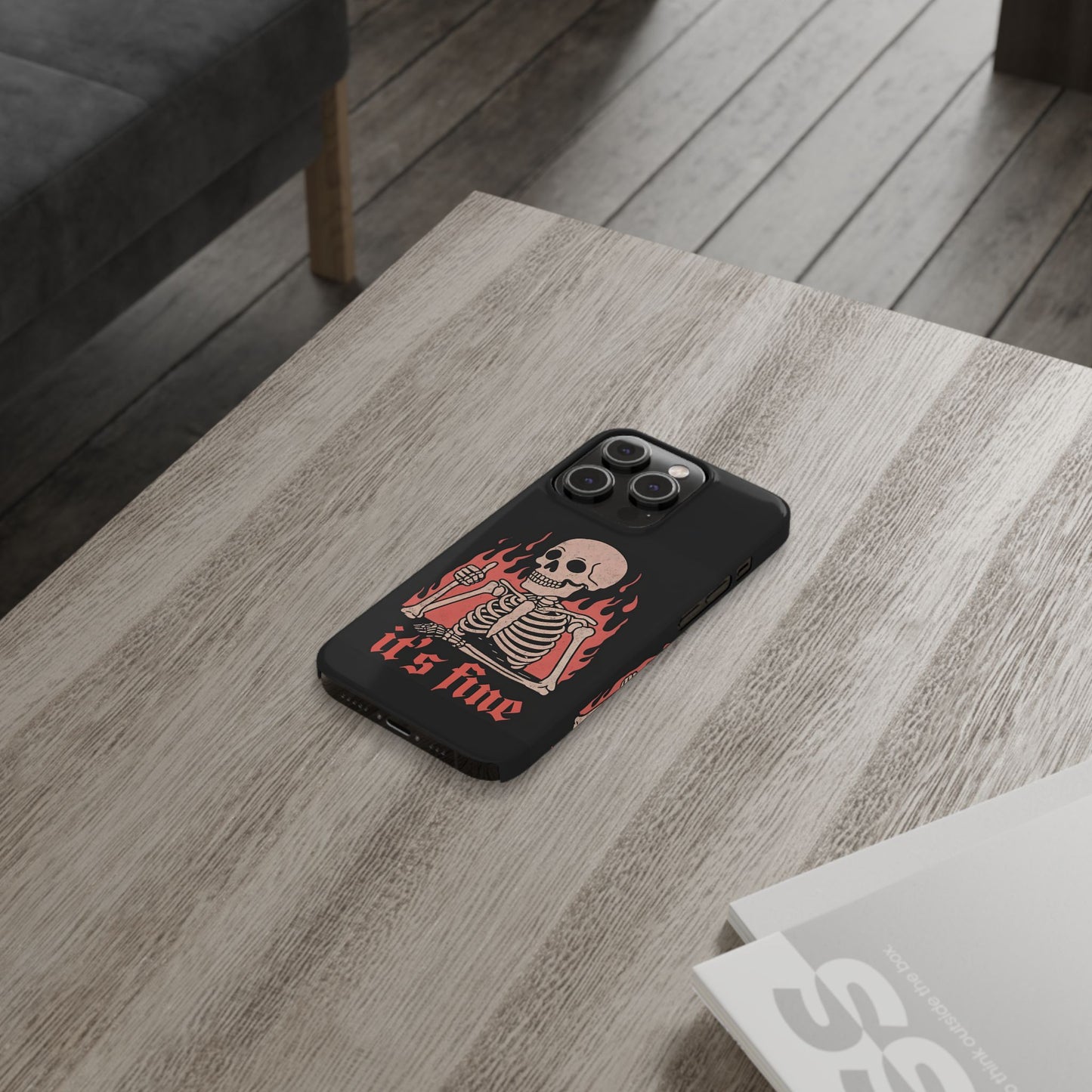 Skeleton It's Fine Phone Case, Slim Phone Cover, Halloween Gift, Gothic Style, Quirky Phone Accessories, Unique Slim Cases