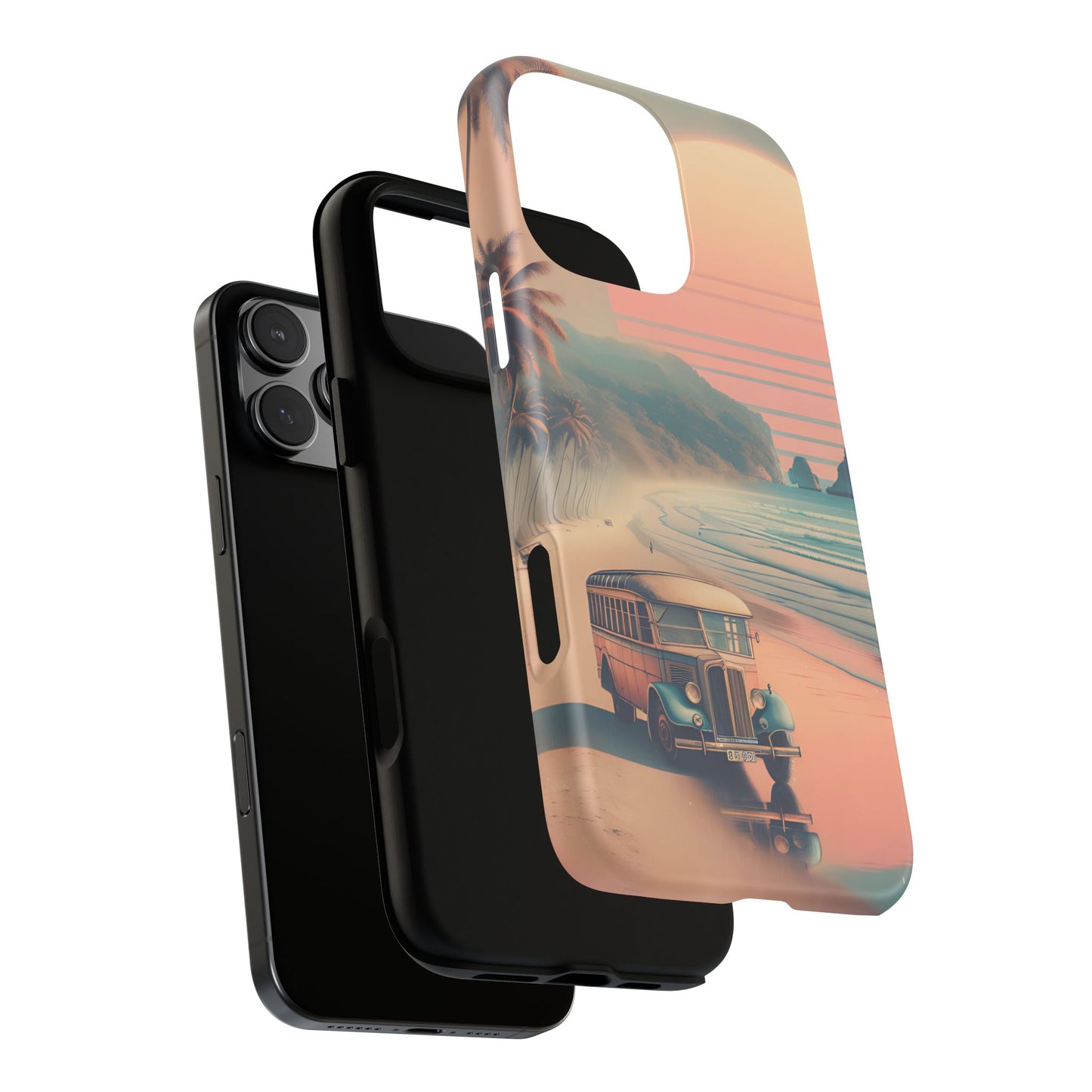 Retro Beach Bus Phone Case - Vintage Summer Aesthetic for iPhone, Samsung Galaxy & Pixel - Coastal Sunset Travel Vibes, Beach Van Life Cover