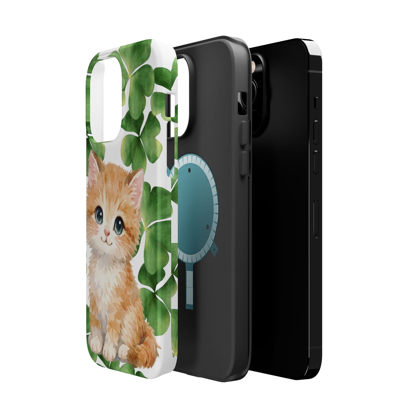 Ginger Kitten Magnetic Phone Case, St Patricks Day Cat Art with Shamrocks, Irish Cat Gift Compatible with iPhone 17, 16, 15, 14, 13