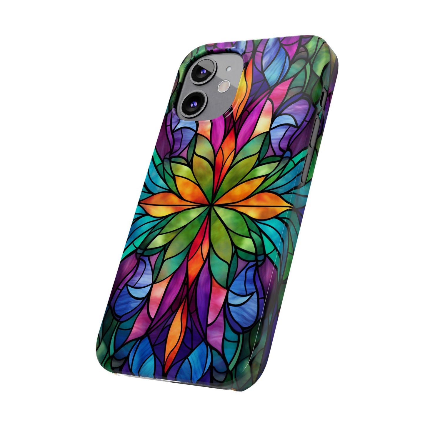 Vibrant Floral Slim Phone Cases, Colorful Cell Phone Cover, Stained Glass Design, Unique Gift for Her, Artistic Accessories, Phone Case