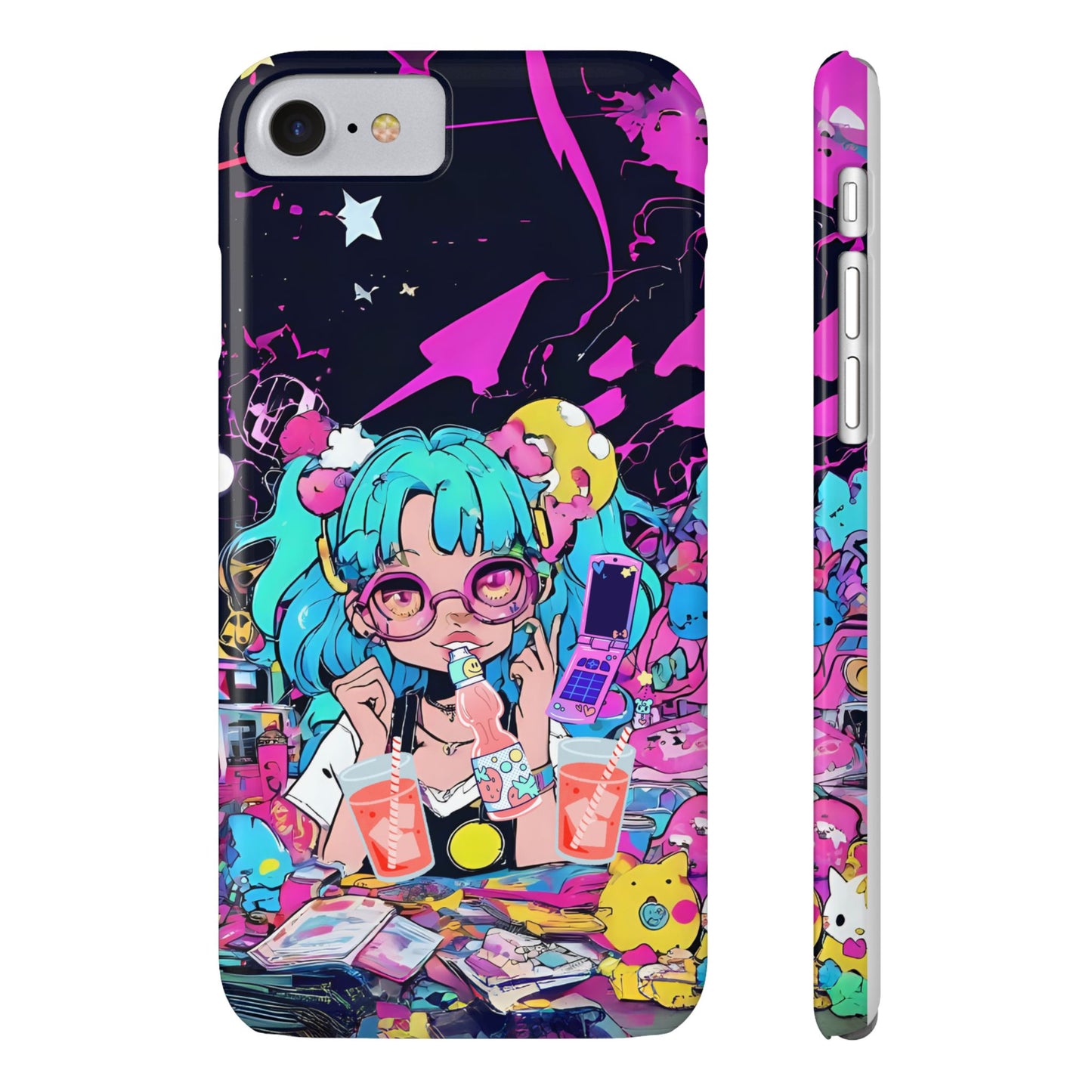 2K Anime Girl Slim Phone Case - Kawaii Vaporwave Style, Cute Maximalist Aesthetic, Cute Phone Covers, Unique Gifts for Teens