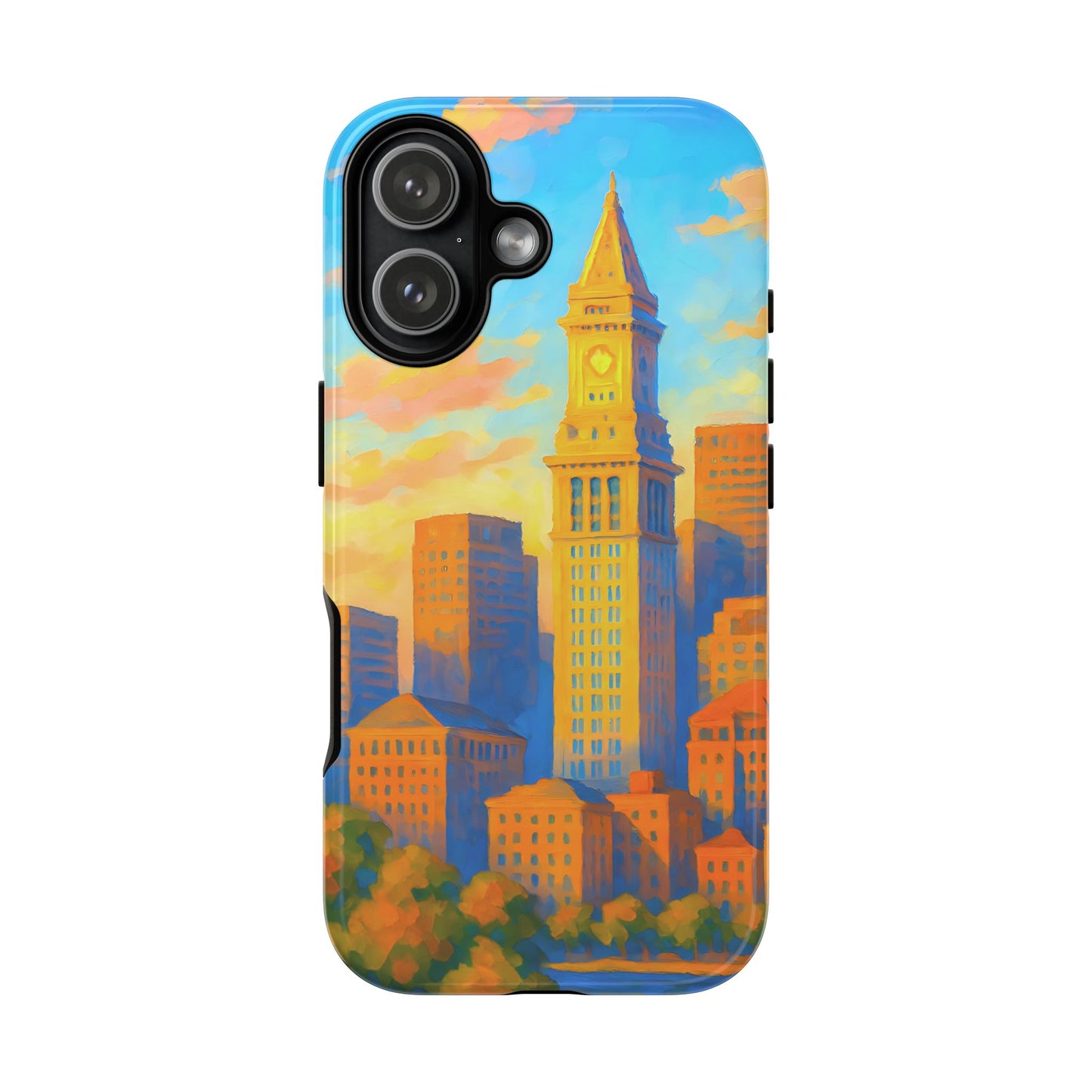 Cityscape Tough Phone Case, Boston Skyline Phone Cover, Sunset Glow Design Compatible with iPhone, Galaxy & Google
