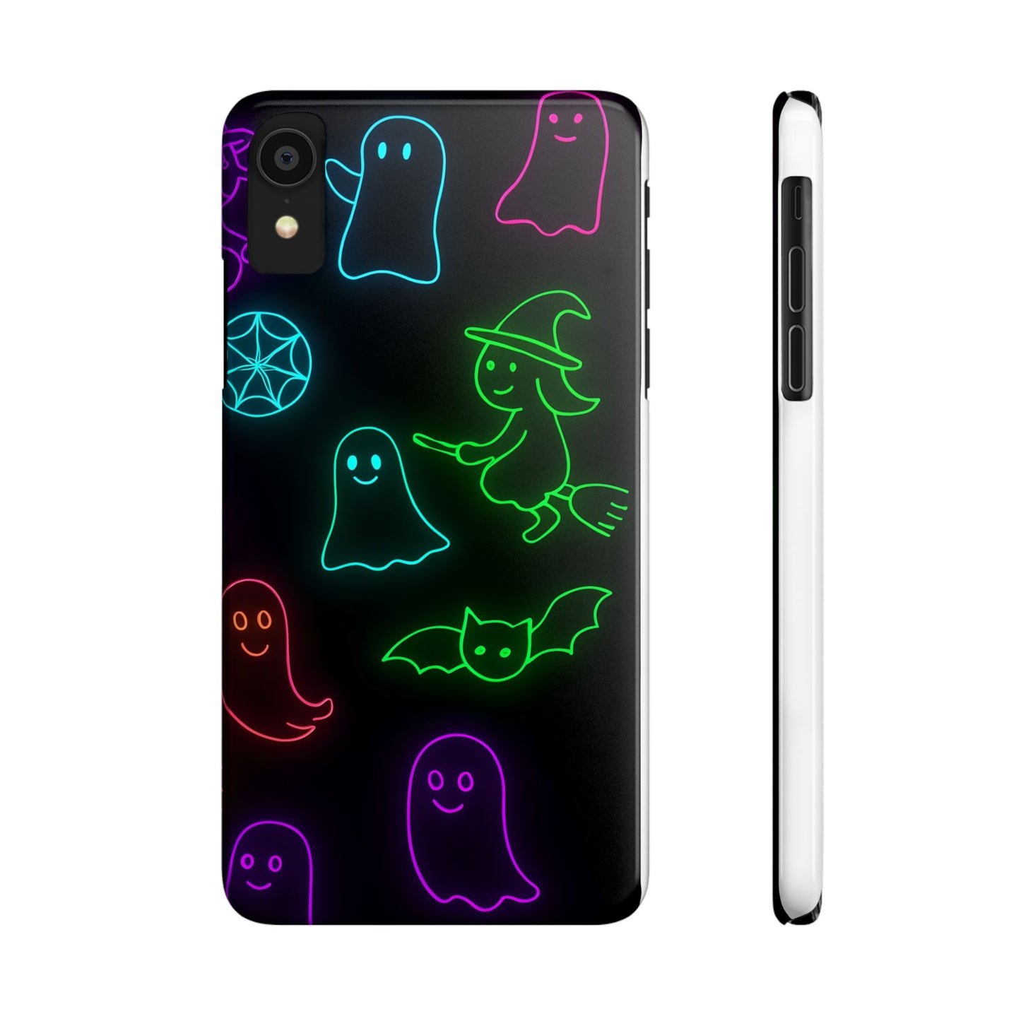 Neon Halloween Phone Case, Cute Ghost Witch Aesthetic Slim Phone Case, Compatible with iPhone, Galaxy, Google